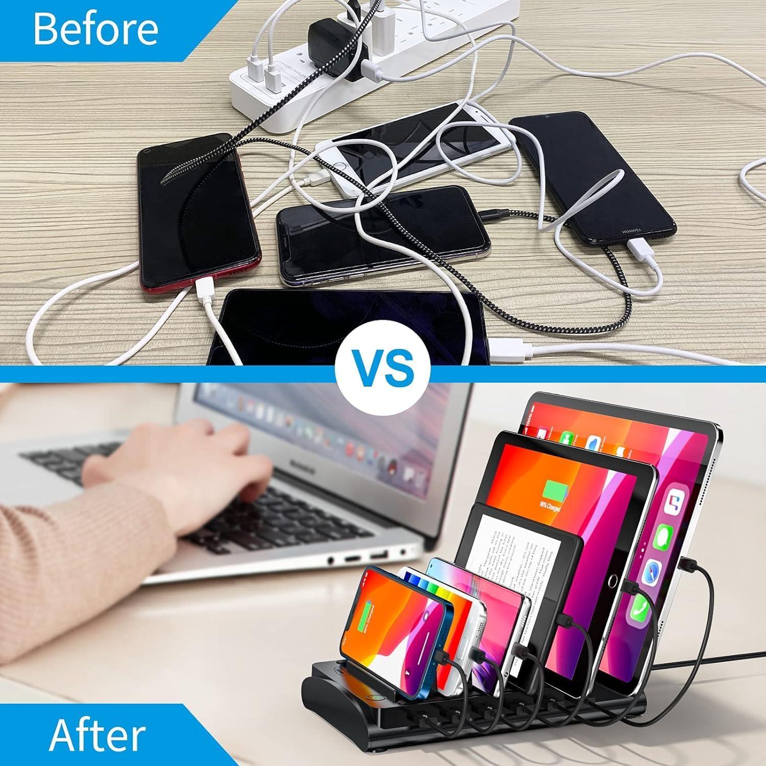 Estación de Carga 6 Puertos Bototek 60W USB Rápida Negra