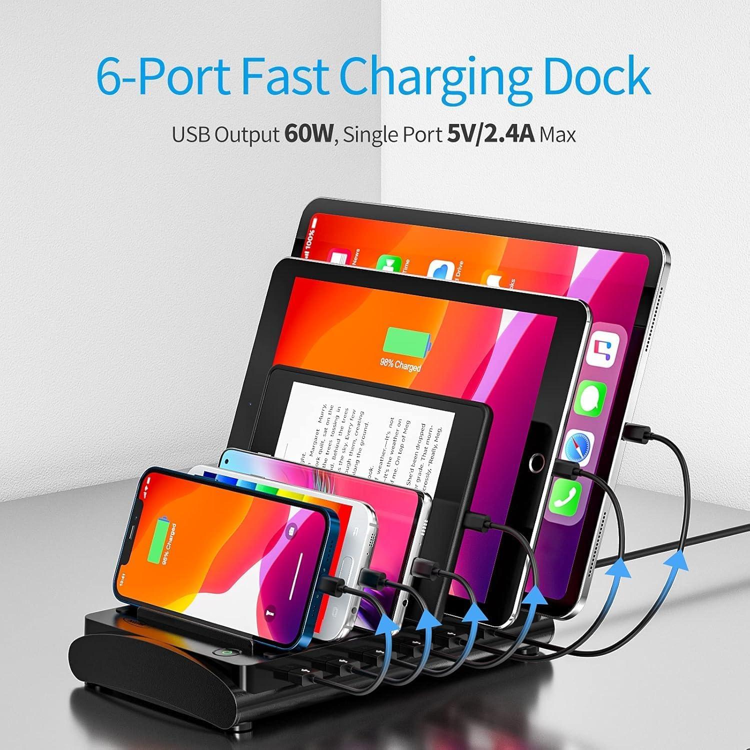 Estación de Carga 6 Puertos Bototek 60W USB Rápida Negra