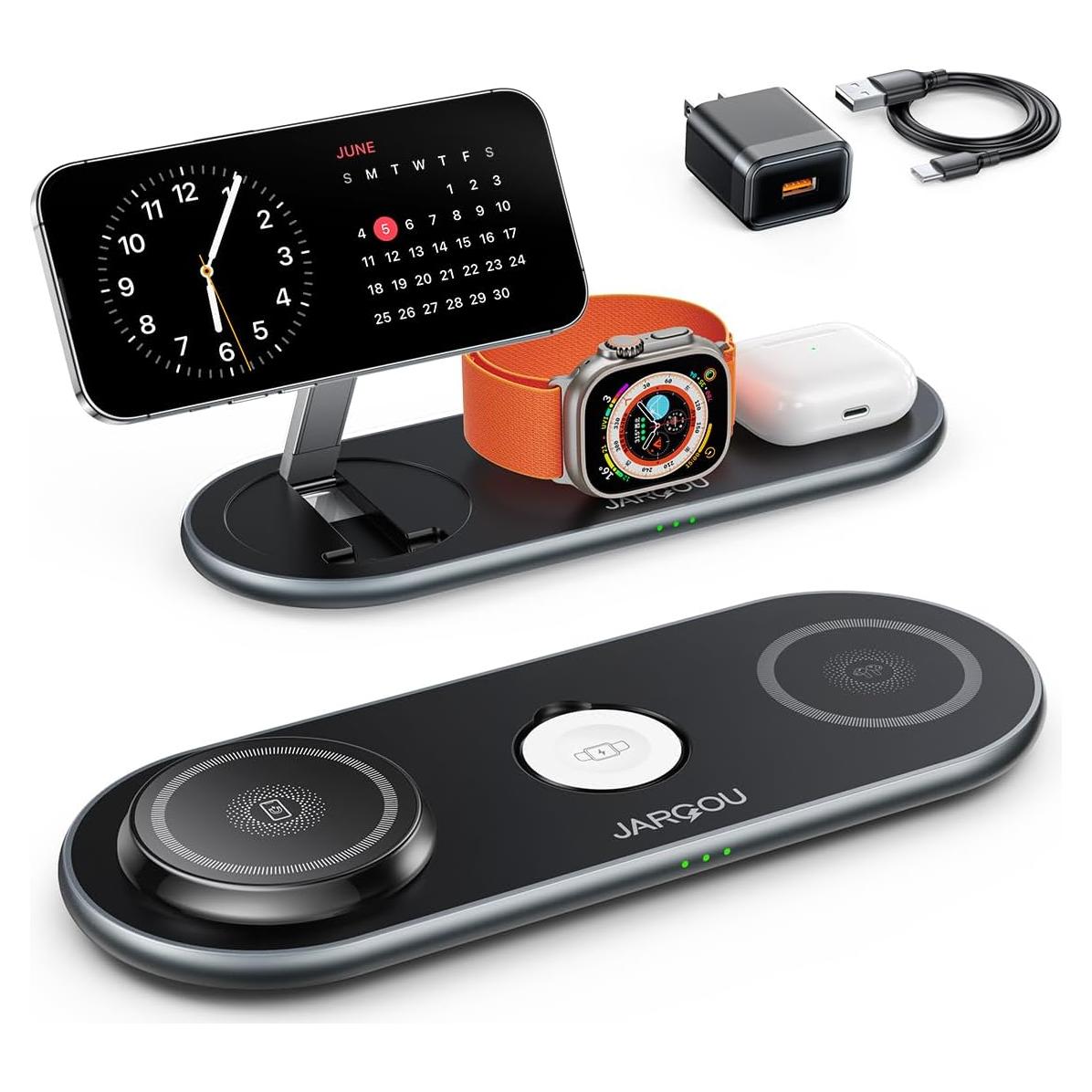 Estación de Carga 3 en 1 JARGOU para iPhone, Apple Watch y AirPods