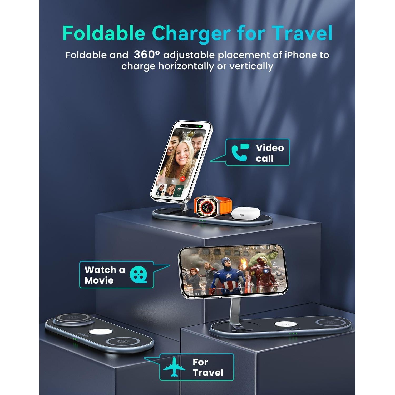 Estación de Carga 3 en 1 JARGOU para iPhone, Apple Watch y AirPods