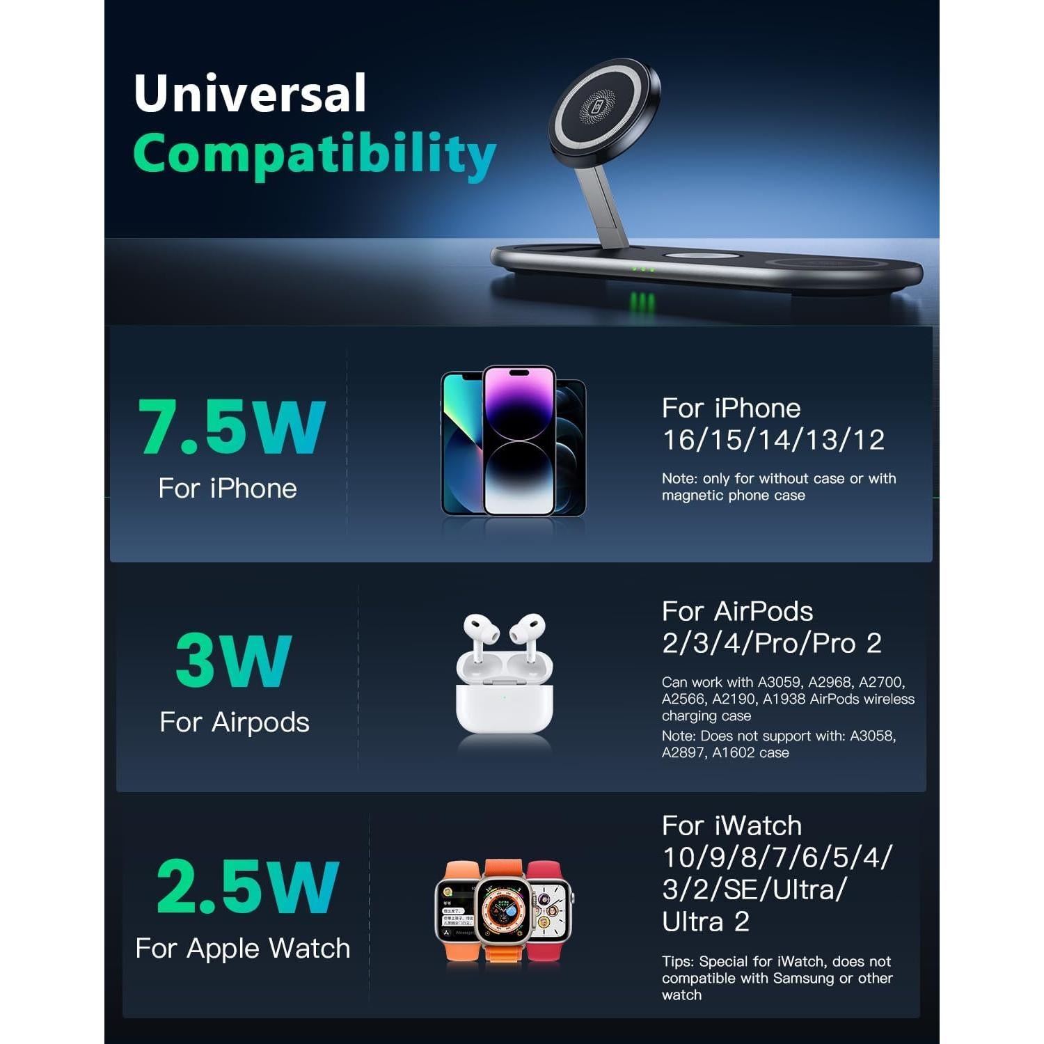 Estación de Carga 3 en 1 JARGOU para iPhone, Apple Watch y AirPods