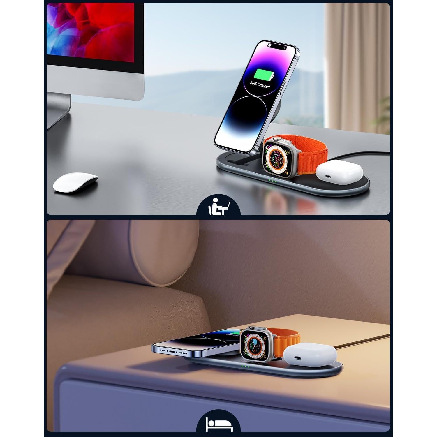 Estación de Carga 3 en 1 JARGOU para iPhone, Apple Watch y AirPods