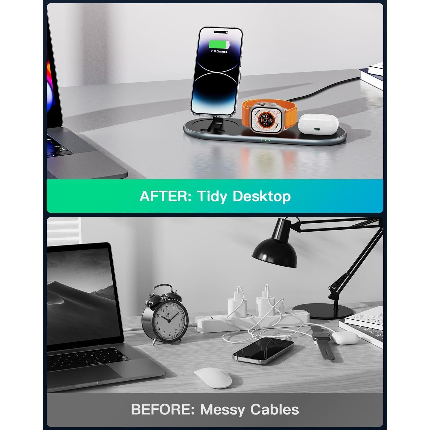 Estación de Carga 3 en 1 JARGOU para iPhone, Apple Watch y AirPods