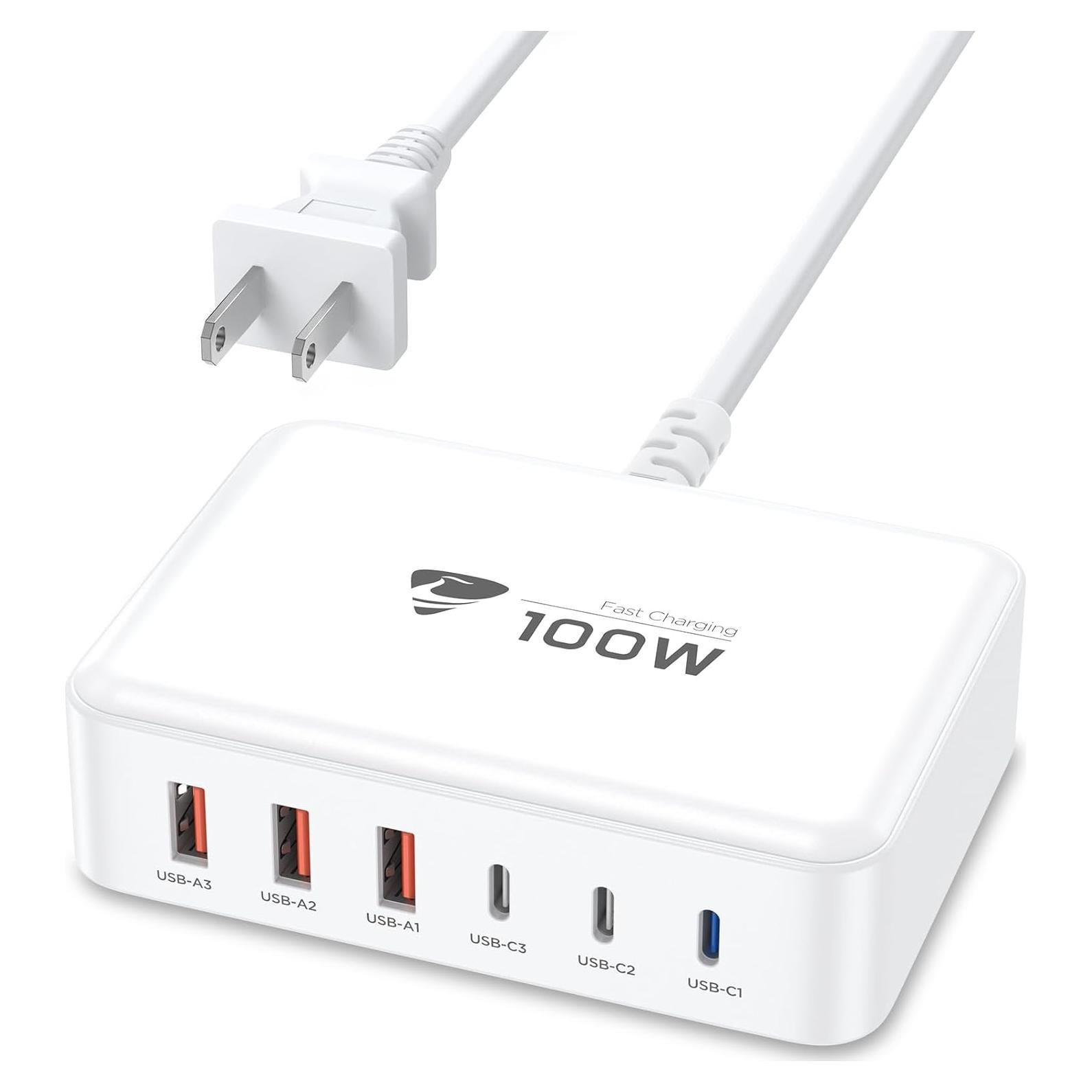 Cargador Rápido USB C 100W Aioen 6 Puertos Blanco