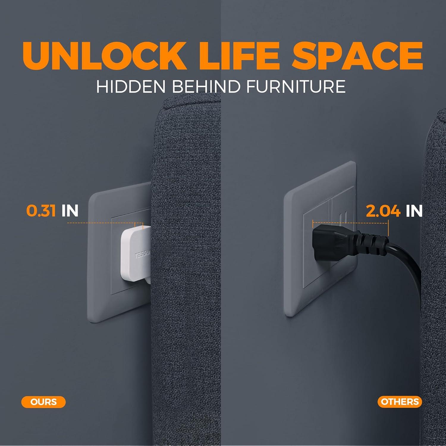 Regleta de Poder Plana TESSAN 3 Salidas y 3 USB Carga Rápida