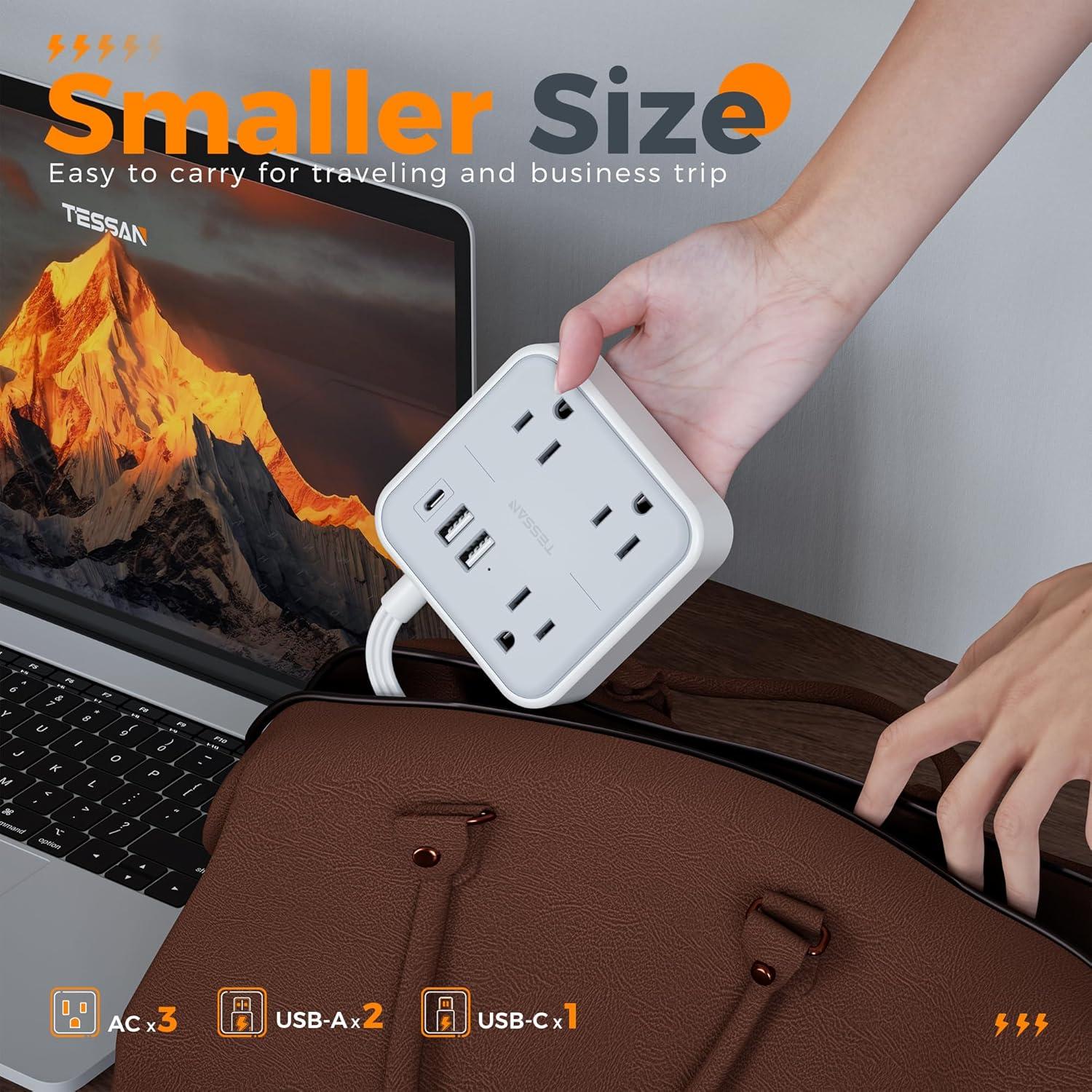 Regleta de Poder Plana TESSAN 3 Salidas y 3 USB Carga Rápida