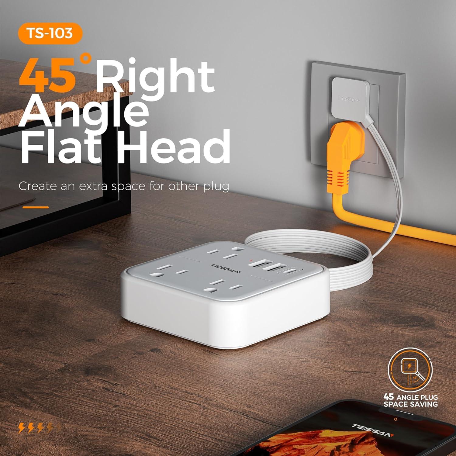 Regleta de Poder Plana TESSAN 3 Salidas y 3 USB Carga Rápida