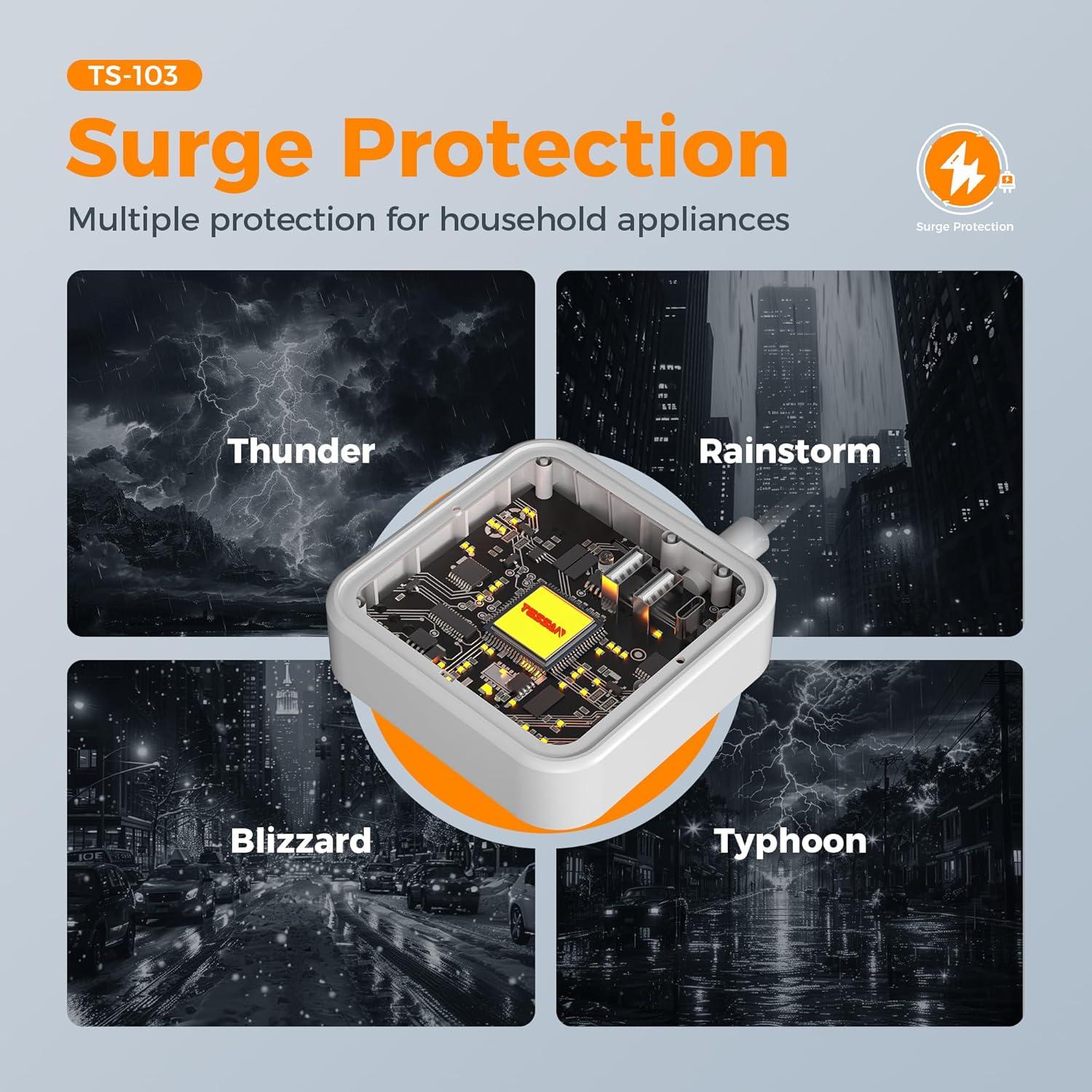 Regleta de Poder Plana TESSAN 3 Salidas y 3 USB Carga Rápida