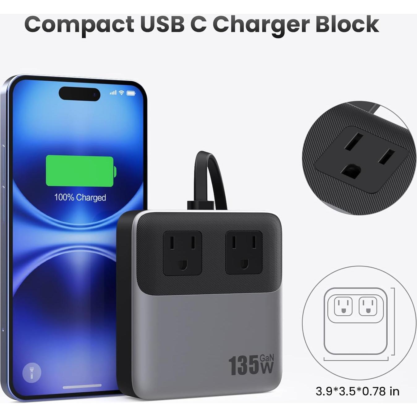 Cargador USB C 135W GaN IV 6-en-1 con Cable 1.5m