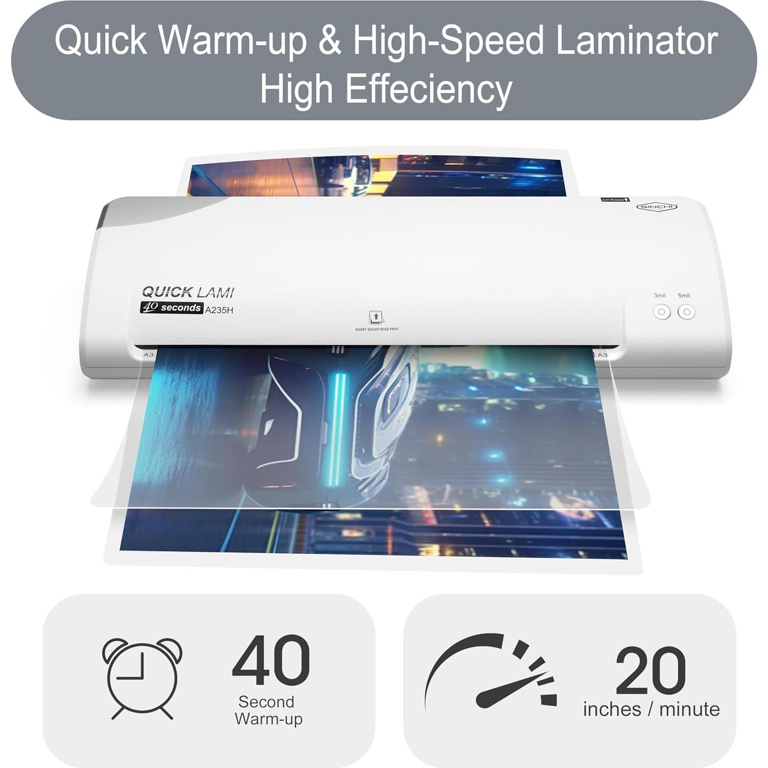 Laminadora Térmica SINCHI 33 cm, 3-5 Mil, 40s Calentamiento