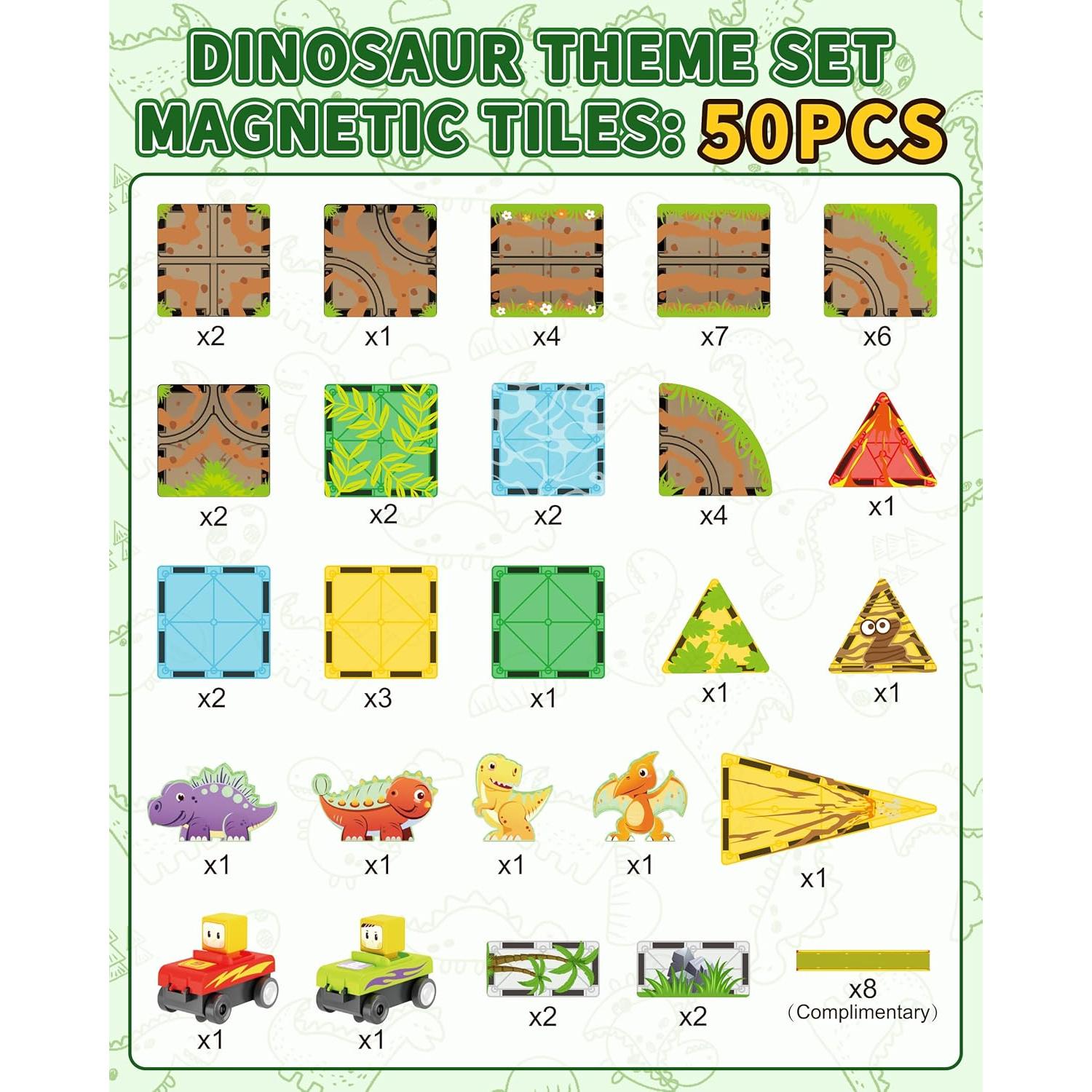 Azulejos Magnéticos Doble Cara FRRJUY 50 Piezas Dinosaurios
