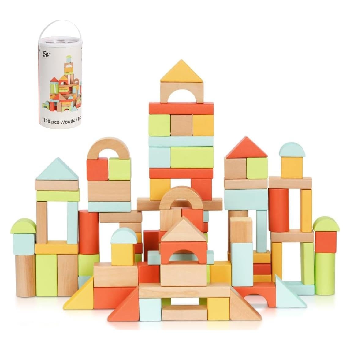 Bloques de Construcción Pidoko Kids 100 Piezas Madera 1-3 Años