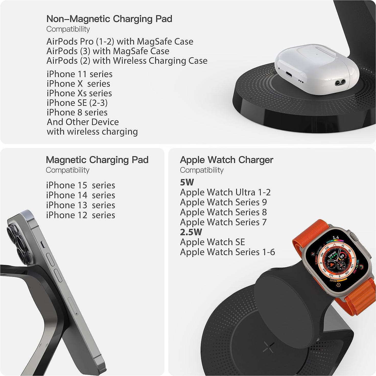 Estación de Carga 3 en 1 LONGCONN para Apple, Carga Rápida