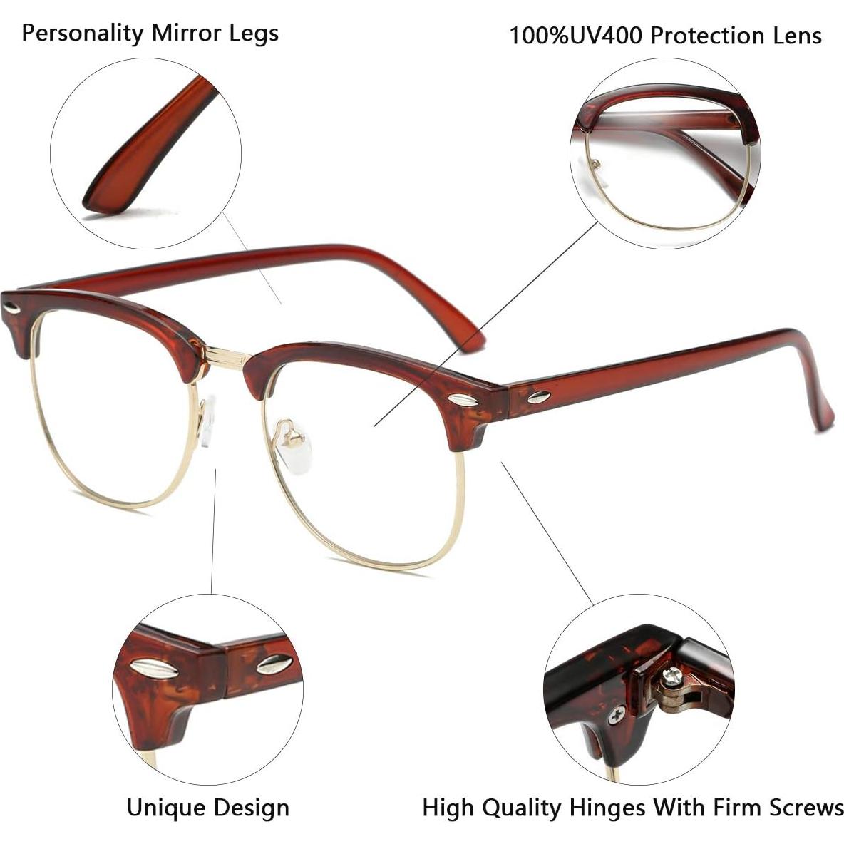 Gafas AISSWZBER Vintage Semi-Montura Lente Claro 50mm