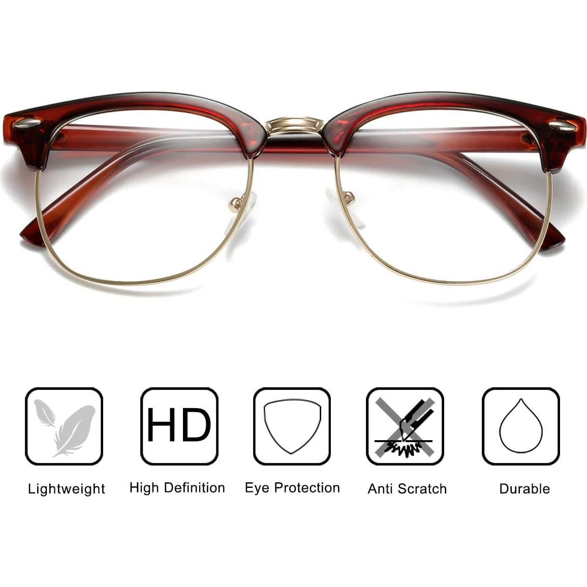 Gafas AISSWZBER Vintage Semi-Montura Lente Claro 50mm