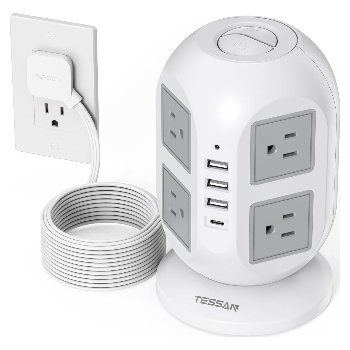 Regleta TESSAN 10m 12 en 1 con 8 Salidas y 4 USB