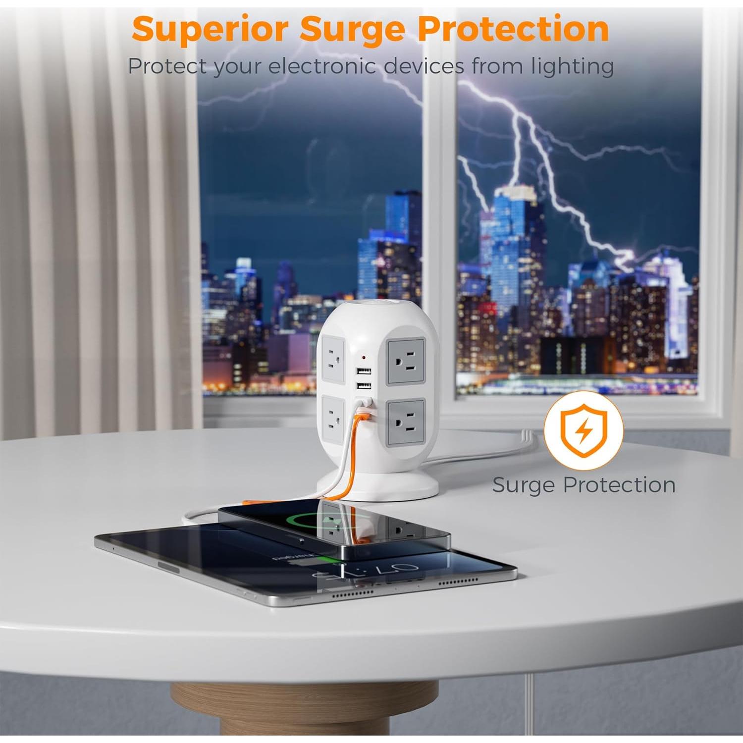 Regleta TESSAN 10m 12 en 1 con 8 Salidas y 4 USB