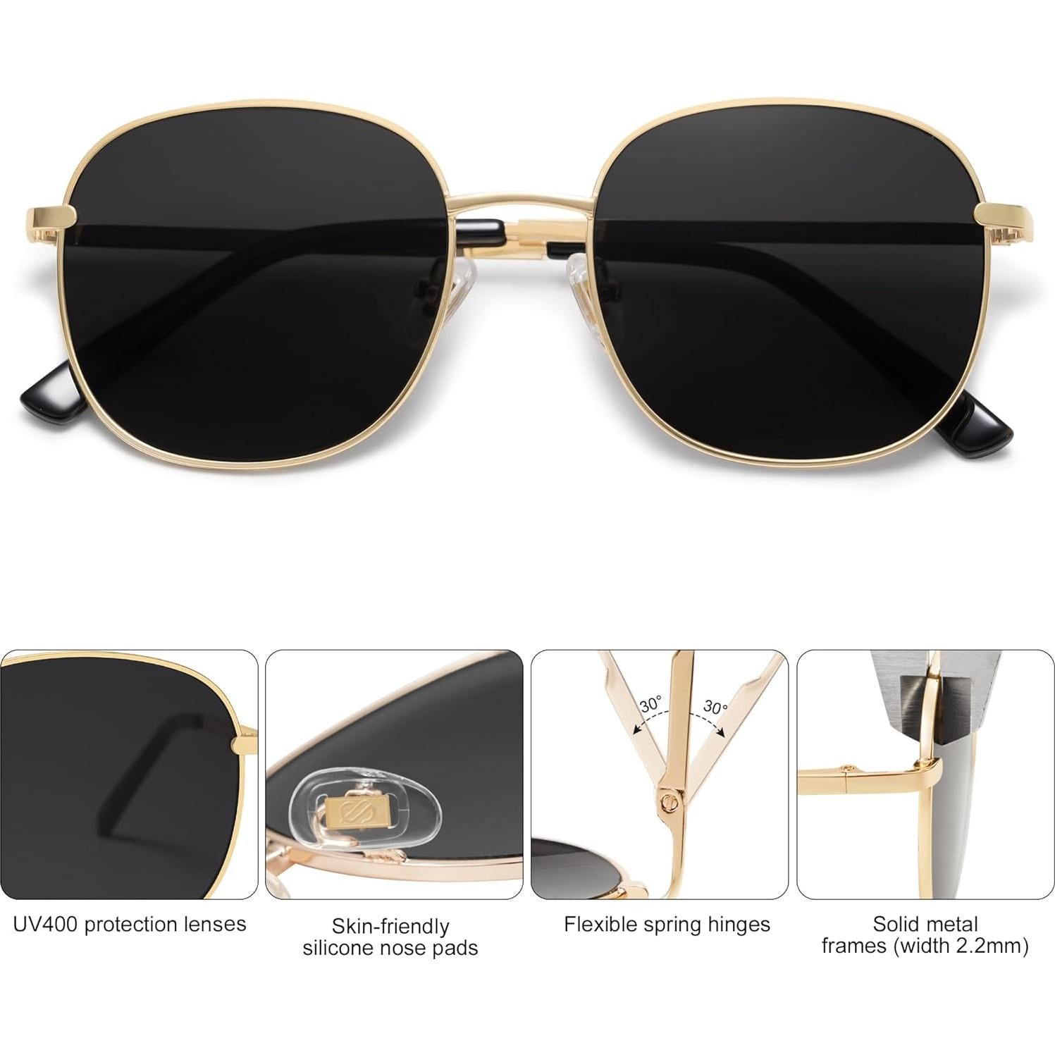 Gafas de sol cuadradas SOJOS doradas con lentes UV400