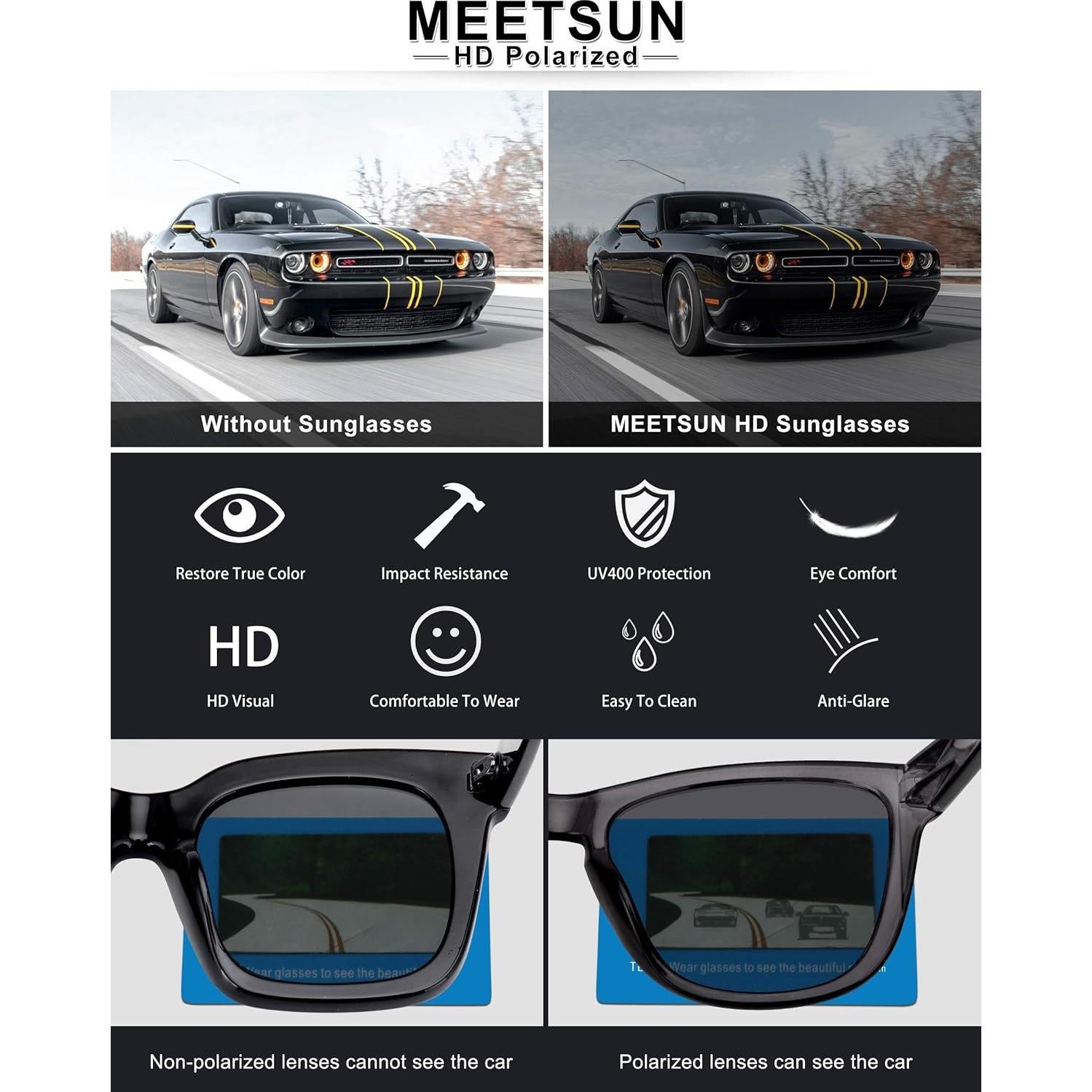 Gafas de sol polarizadas MEETSUN unisex retro 54mm 49mm