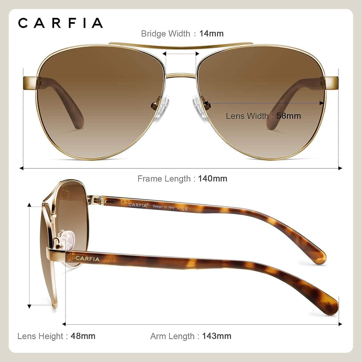 Gafas de sol polarizadas Carfia CA3216 para mujeres 58mm