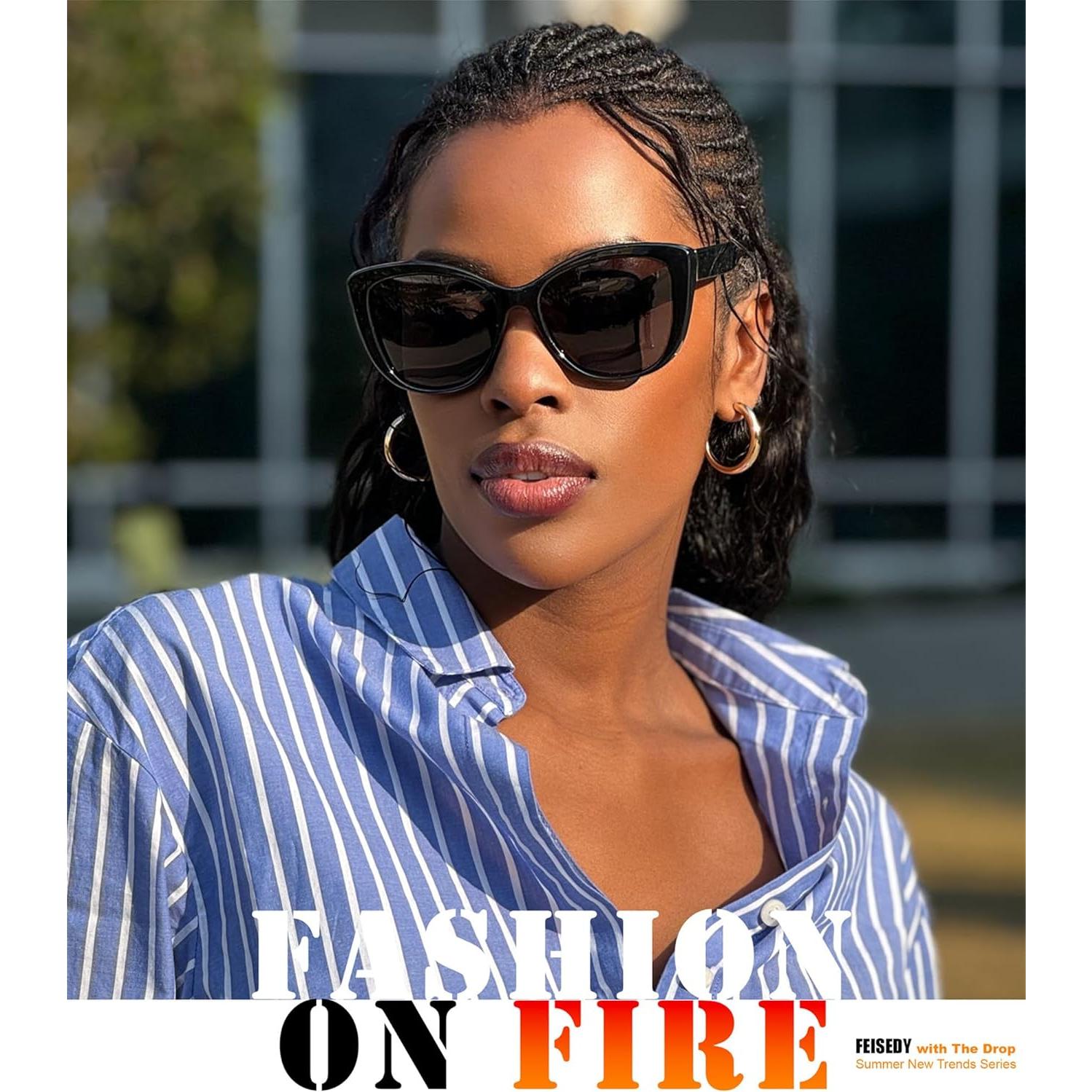 Gafas de Sol FEISEDY Cuadradas Polarizadas 56mm Negro