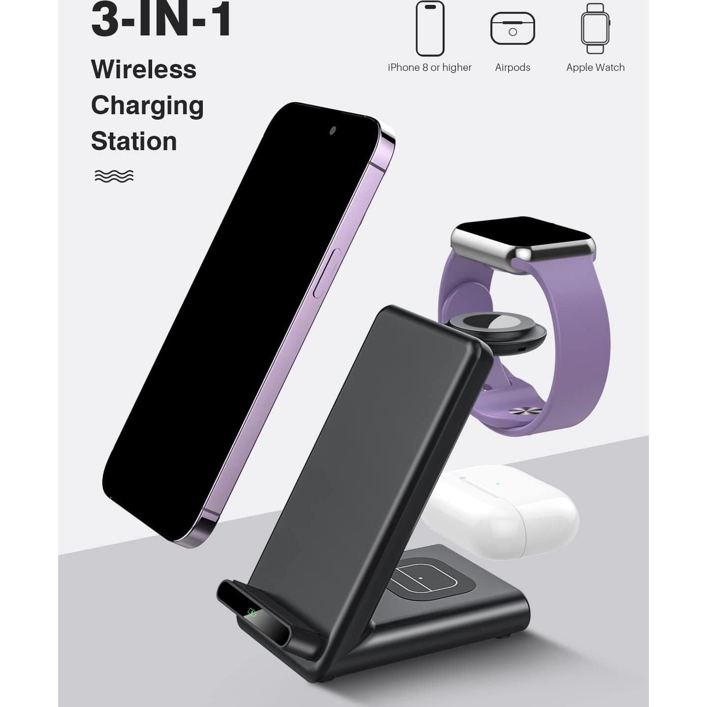 Estación de Carga Inalámbrica 3 en 1 para Apple - Negro