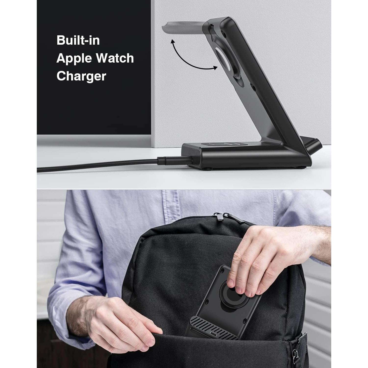 Estación de Carga Inalámbrica 3 en 1 para Apple - Negro