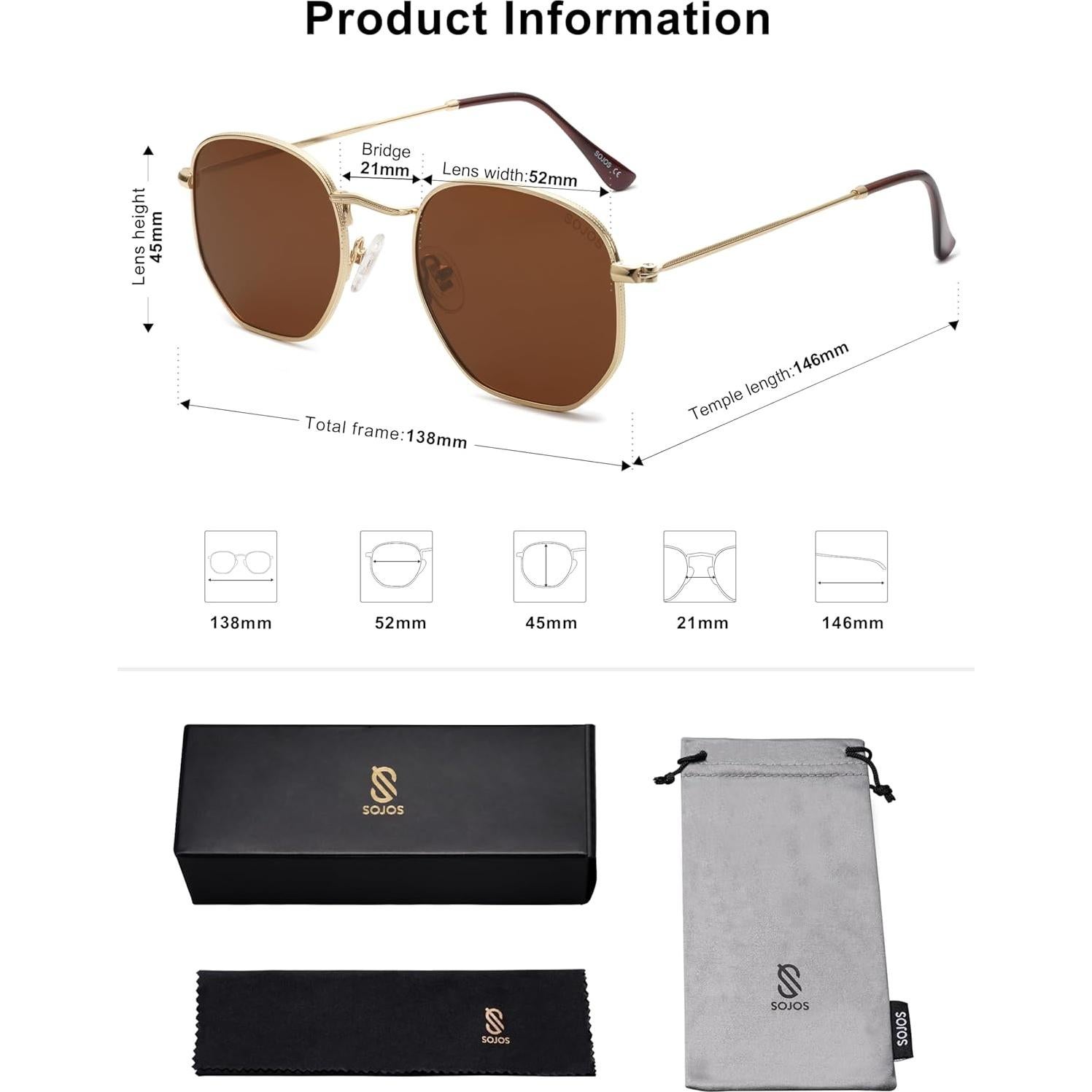 Gafas de sol polarizadas SOJOS SJ1072 marrón 52mm