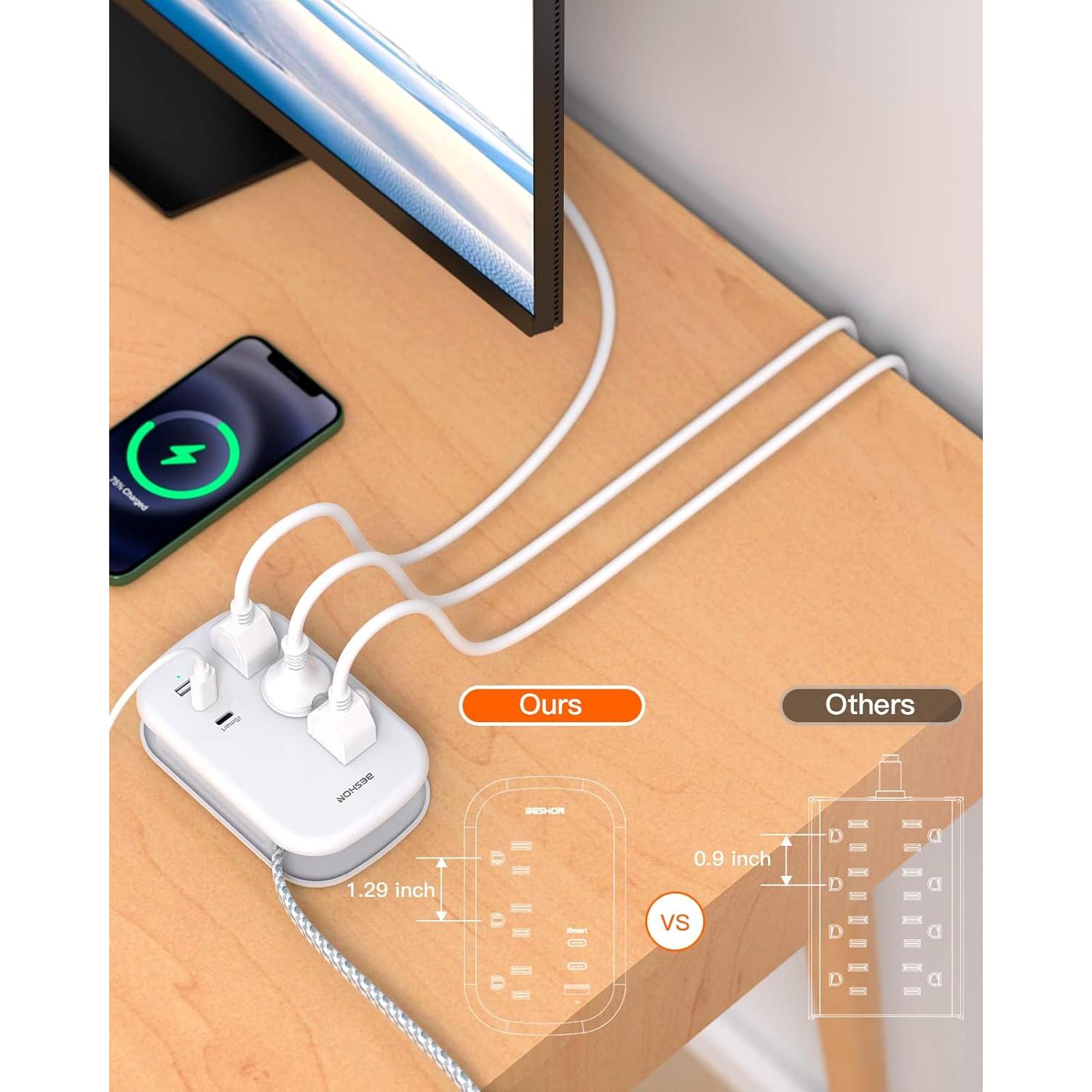 Regleta BESHON 3 Salidas y 3 USB-C, Cable 0.97m