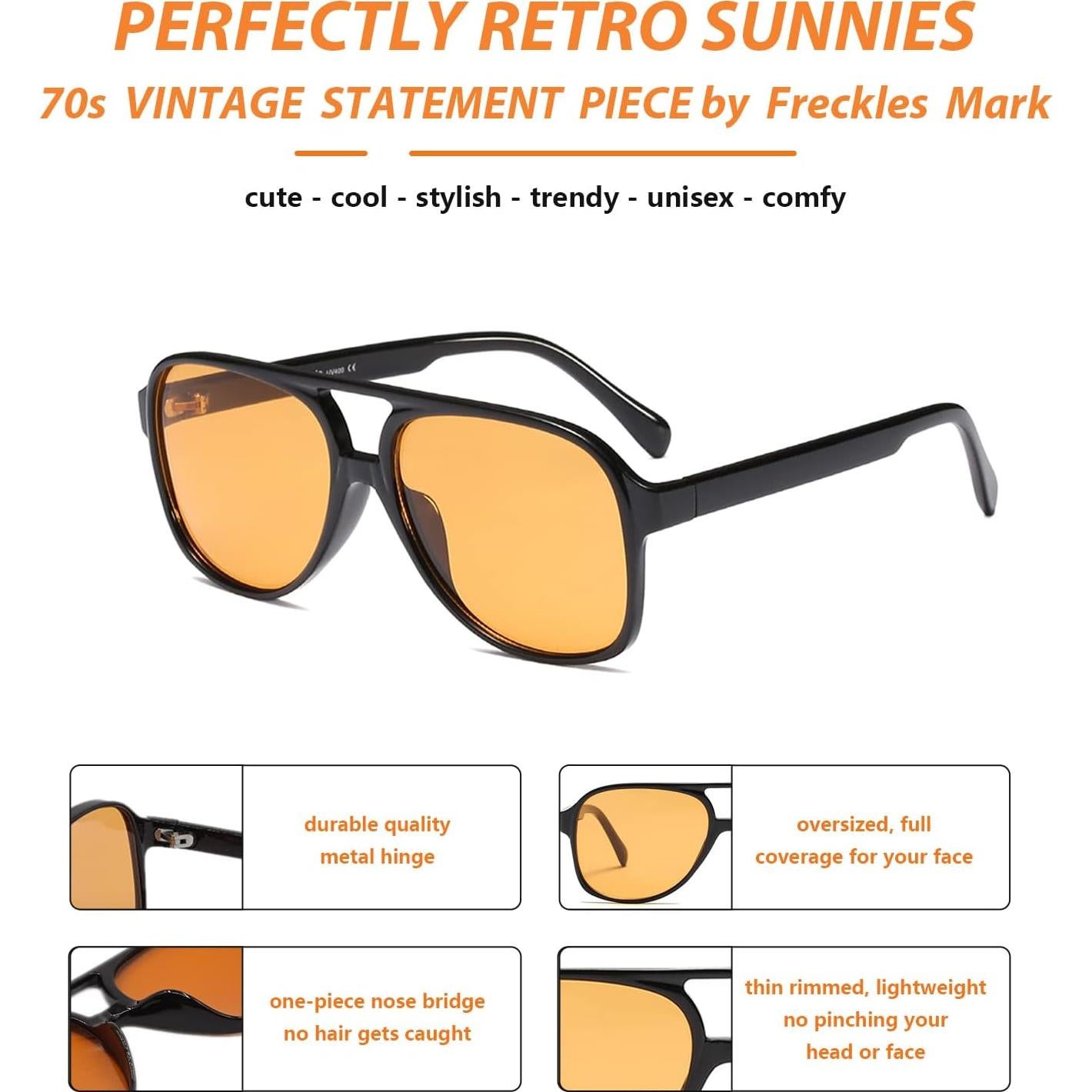 Gafas de sol aviador retro UV400 Amarillo Tintado