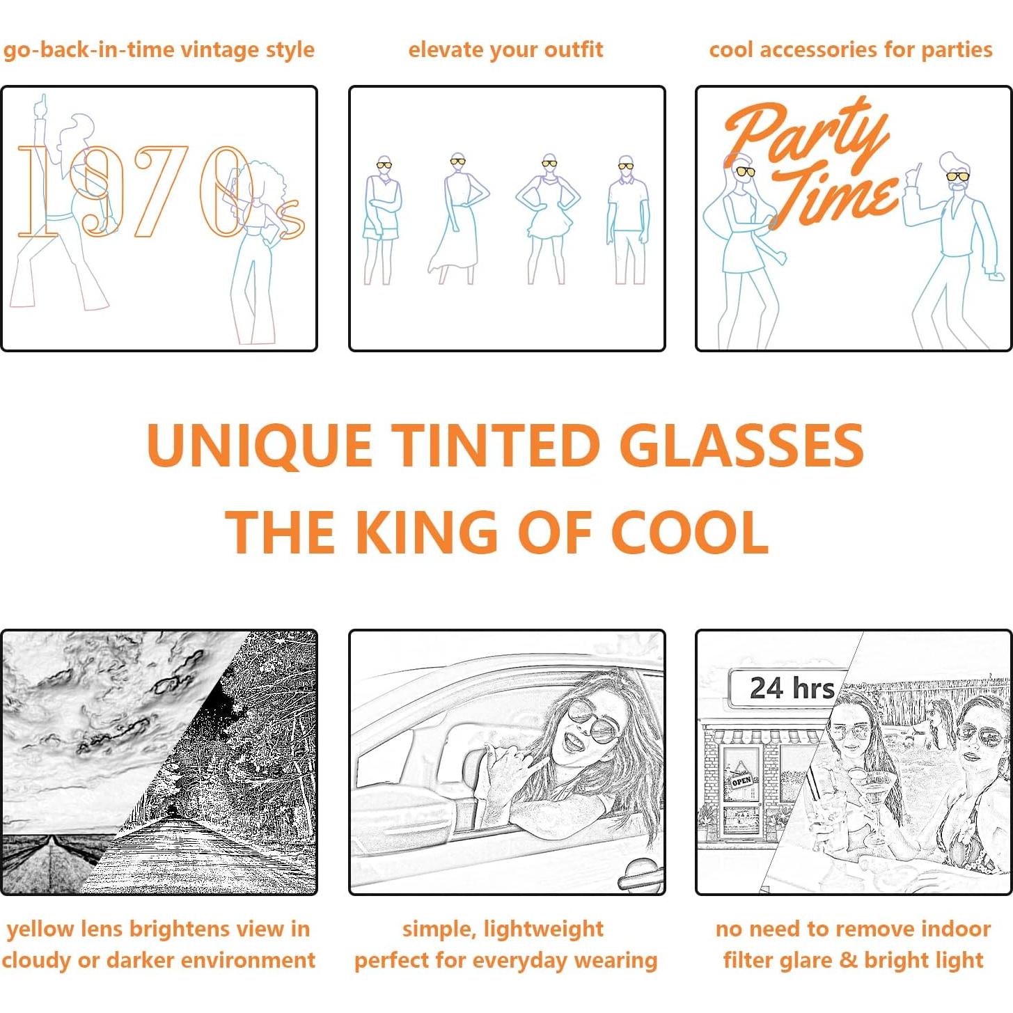 Gafas de sol aviador retro UV400 Amarillo Tintado