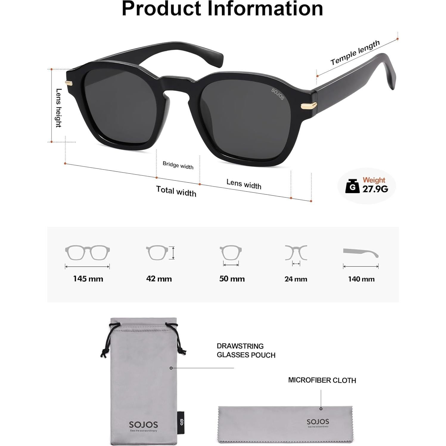 Gafas de sol polarizadas SOJOS SJ2382 unisex estilo retro