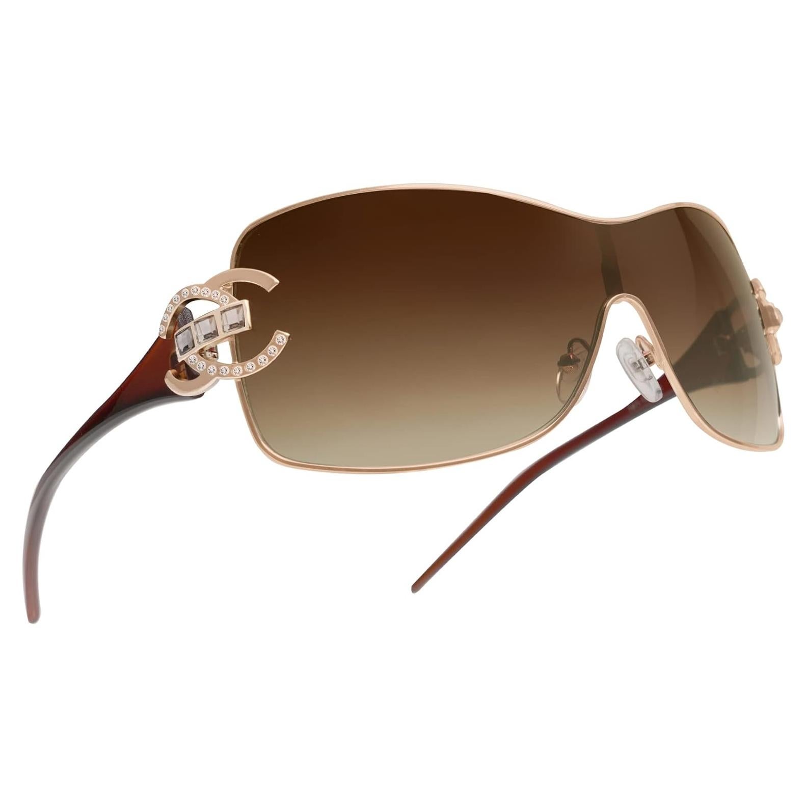 Gafas de sol envolventes VANLINKER Y2K marrón degradado