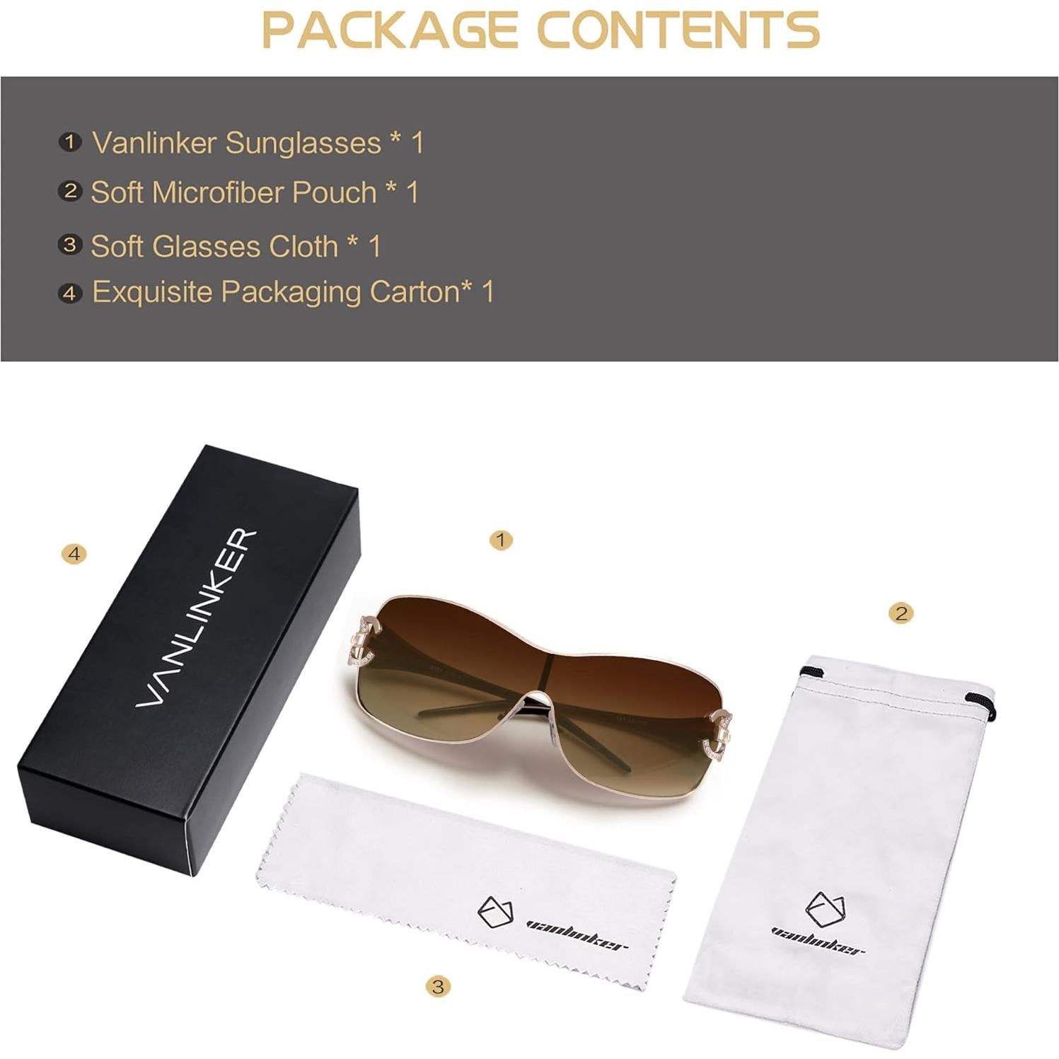 Gafas de sol envolventes VANLINKER Y2K marrón degradado