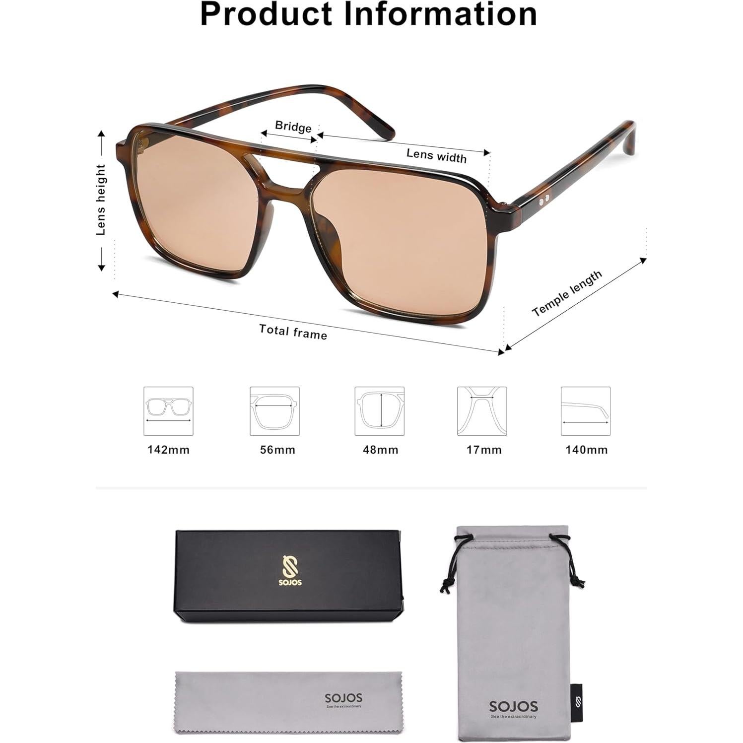 Gafas de sol aviador SojoS SJ2327 UV400 unisex carey marrón