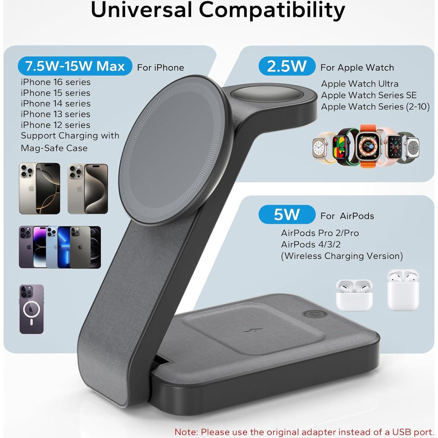 Estación de Carga Inalámbrica 3 en 1 eazpower Gris