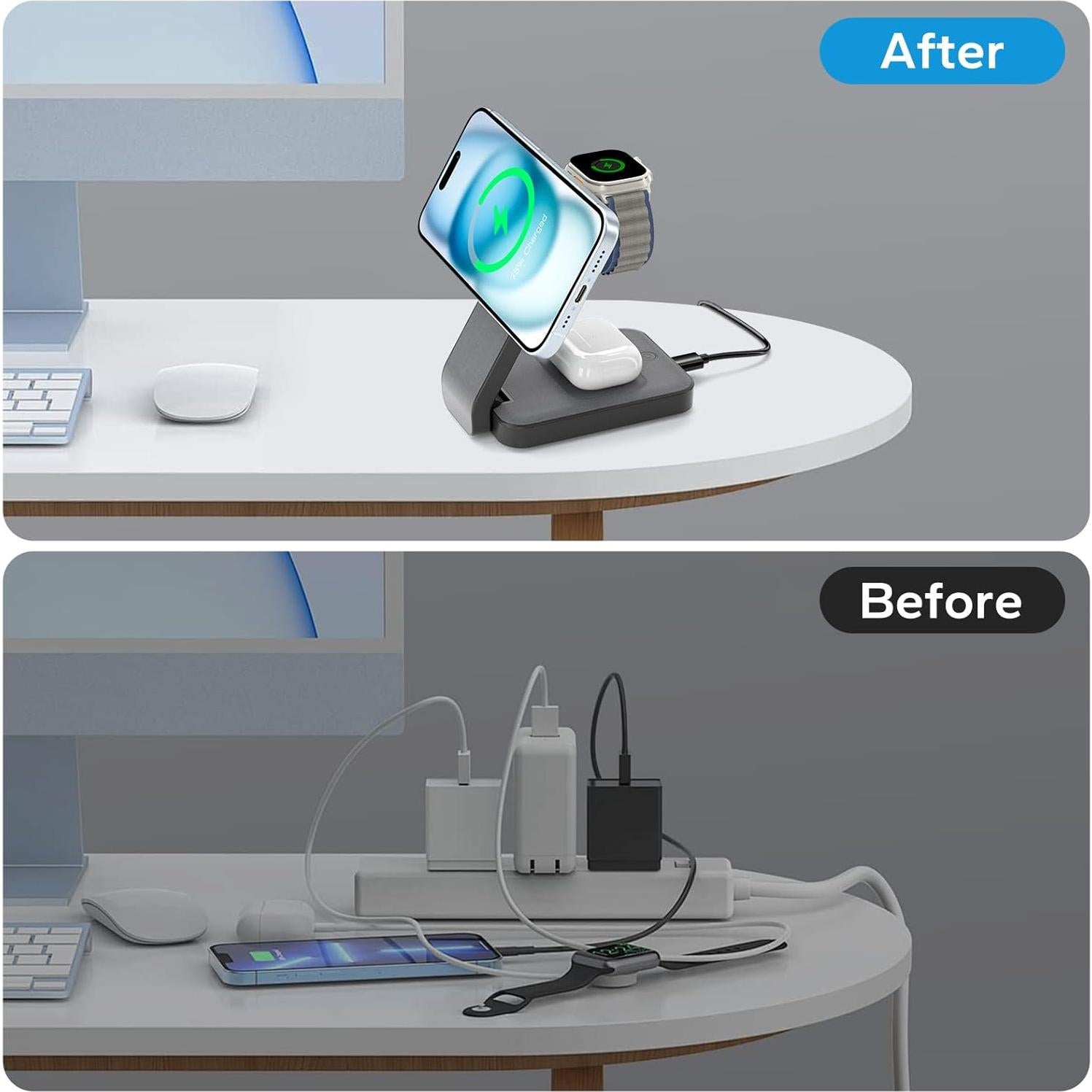 Estación de Carga Inalámbrica 3 en 1 eazpower Gris