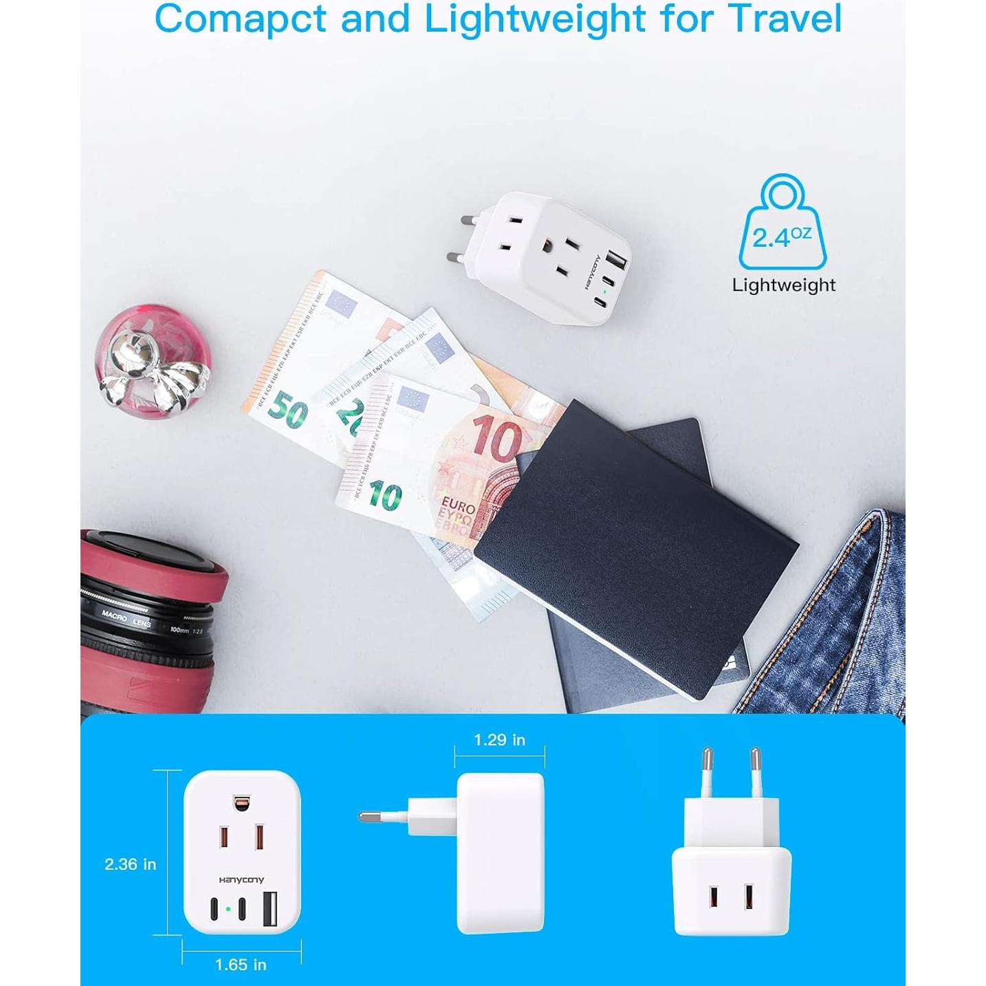 Adaptador de Enchufe de Viaje HANYCONY Tipo C 5 en 1 USB
