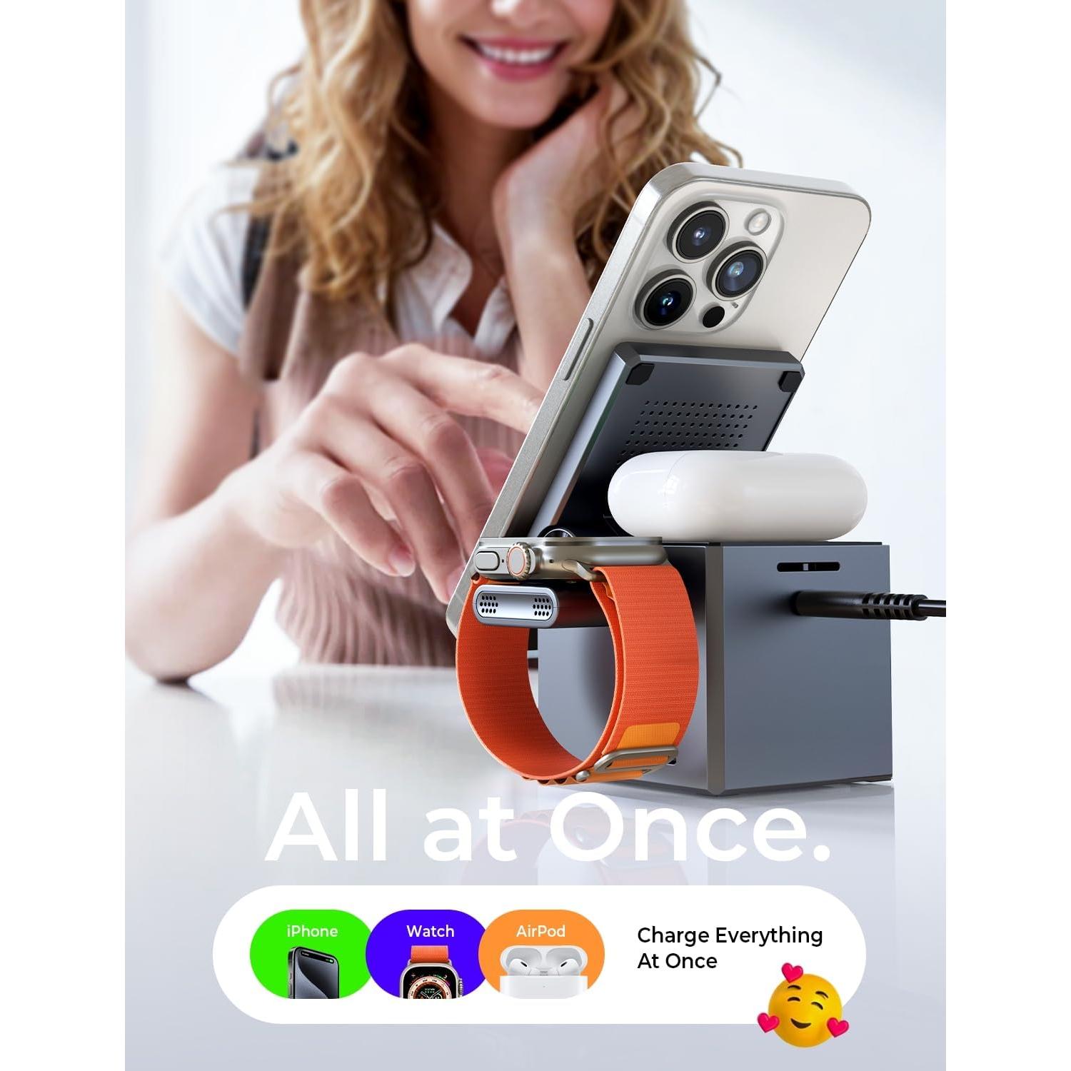 Cargador Inalámbrico 3 en 1 LISEN para iPhone y Apple Watch Negro