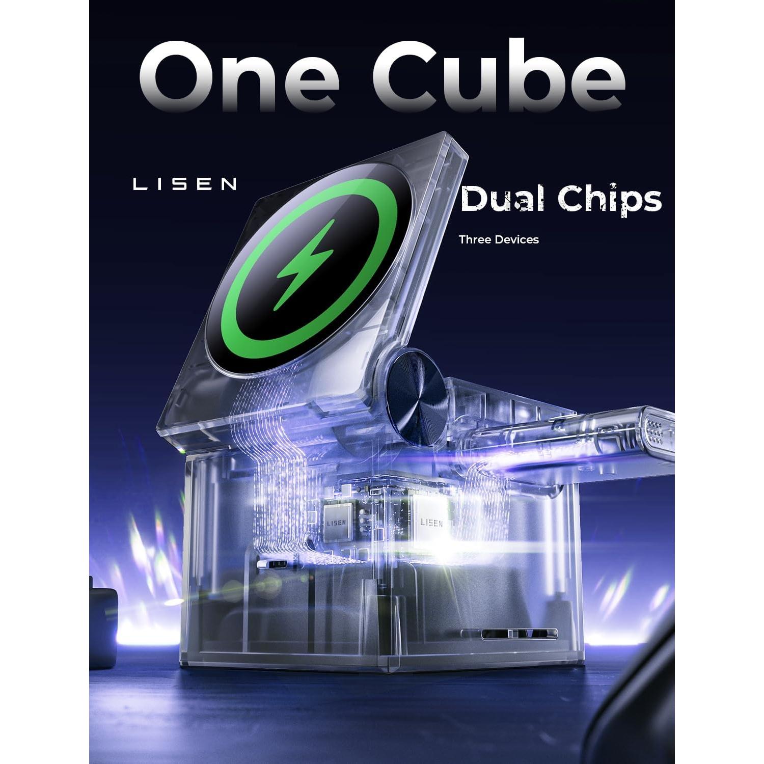 Cargador Inalámbrico 3 en 1 LISEN para iPhone y Apple Watch Negro