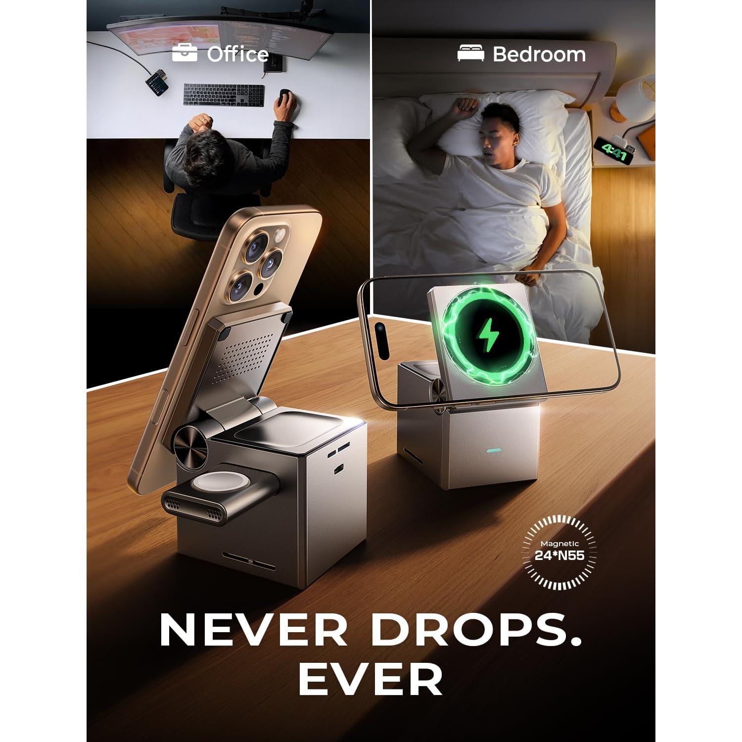 Cargador Inalámbrico 3 en 1 LISEN para iPhone y Apple Watch Negro