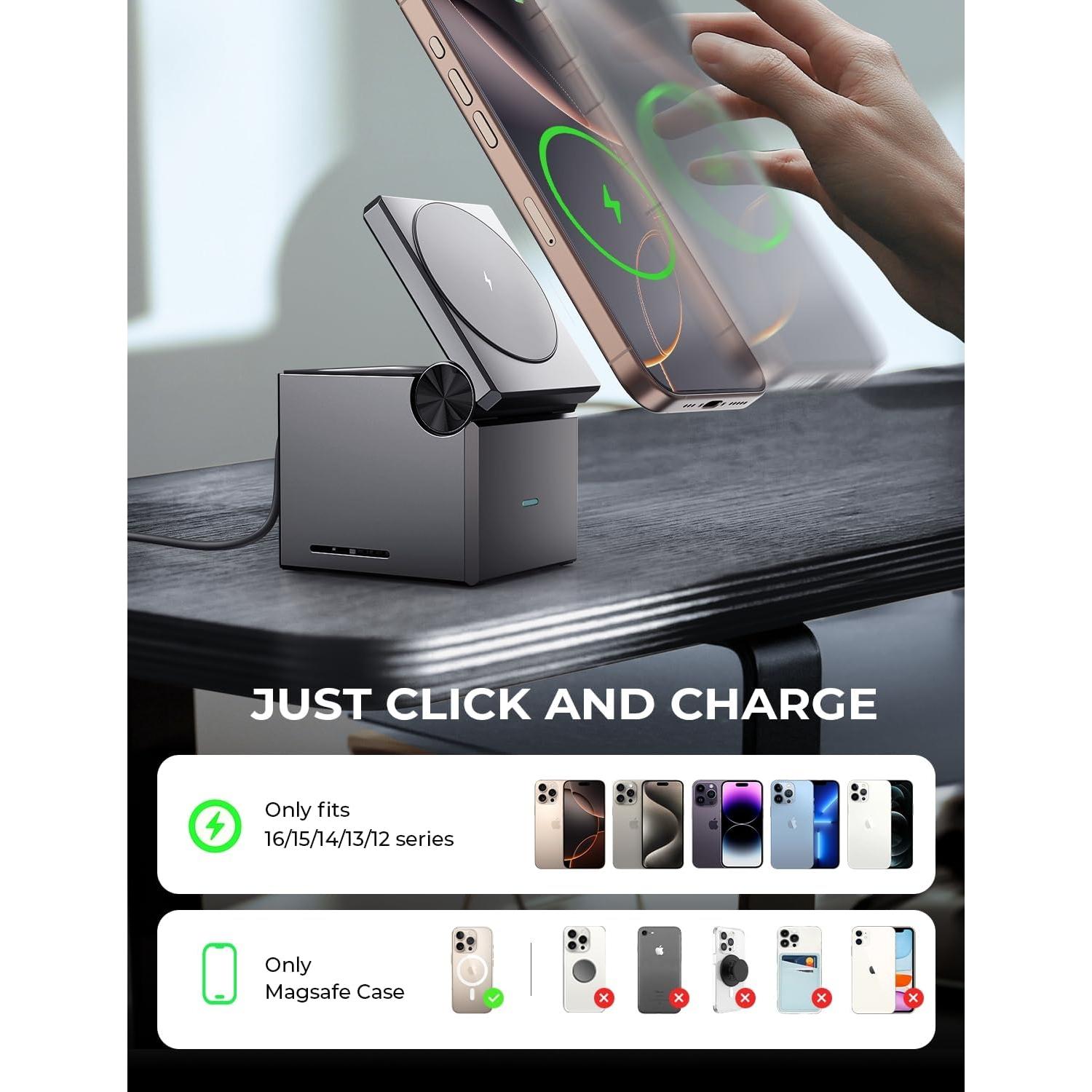 Cargador Inalámbrico 3 en 1 LISEN para iPhone y Apple Watch Negro