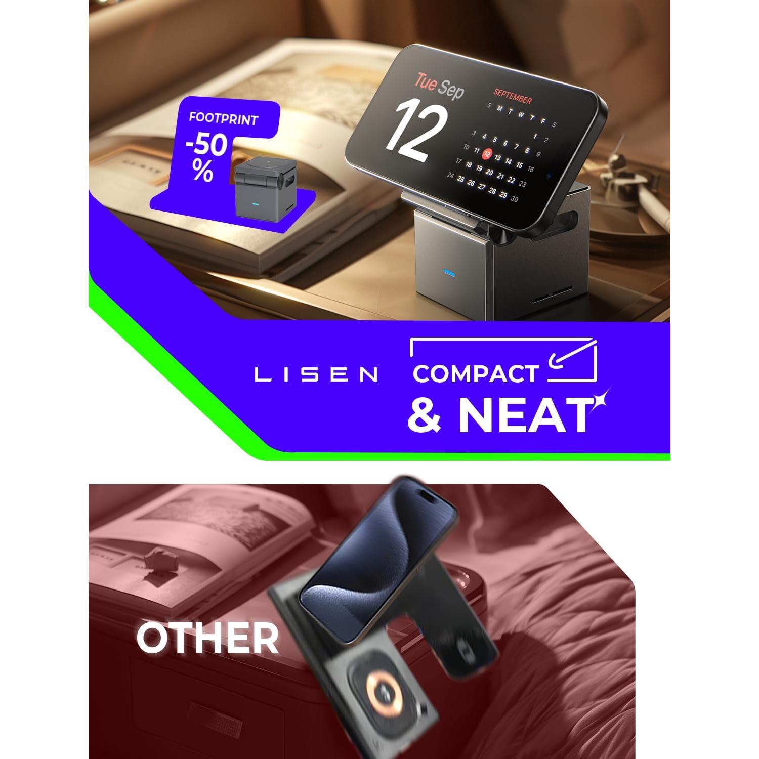 Cargador Inalámbrico 3 en 1 LISEN para iPhone y Apple Watch Negro