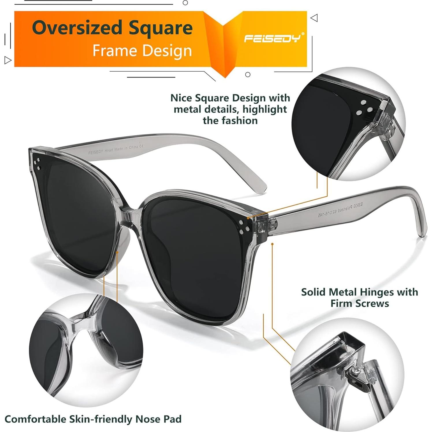 Gafas de Sol FEISEDY Cuadradas Polarizadas Retro 63mm