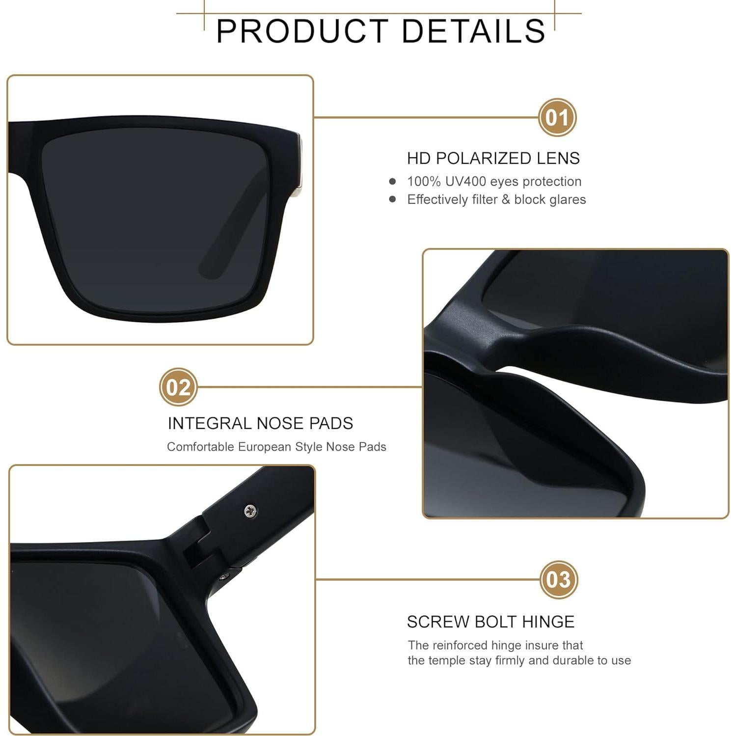 Gafas de sol cuadradas LYZOIT UV400 polarizadas grandes