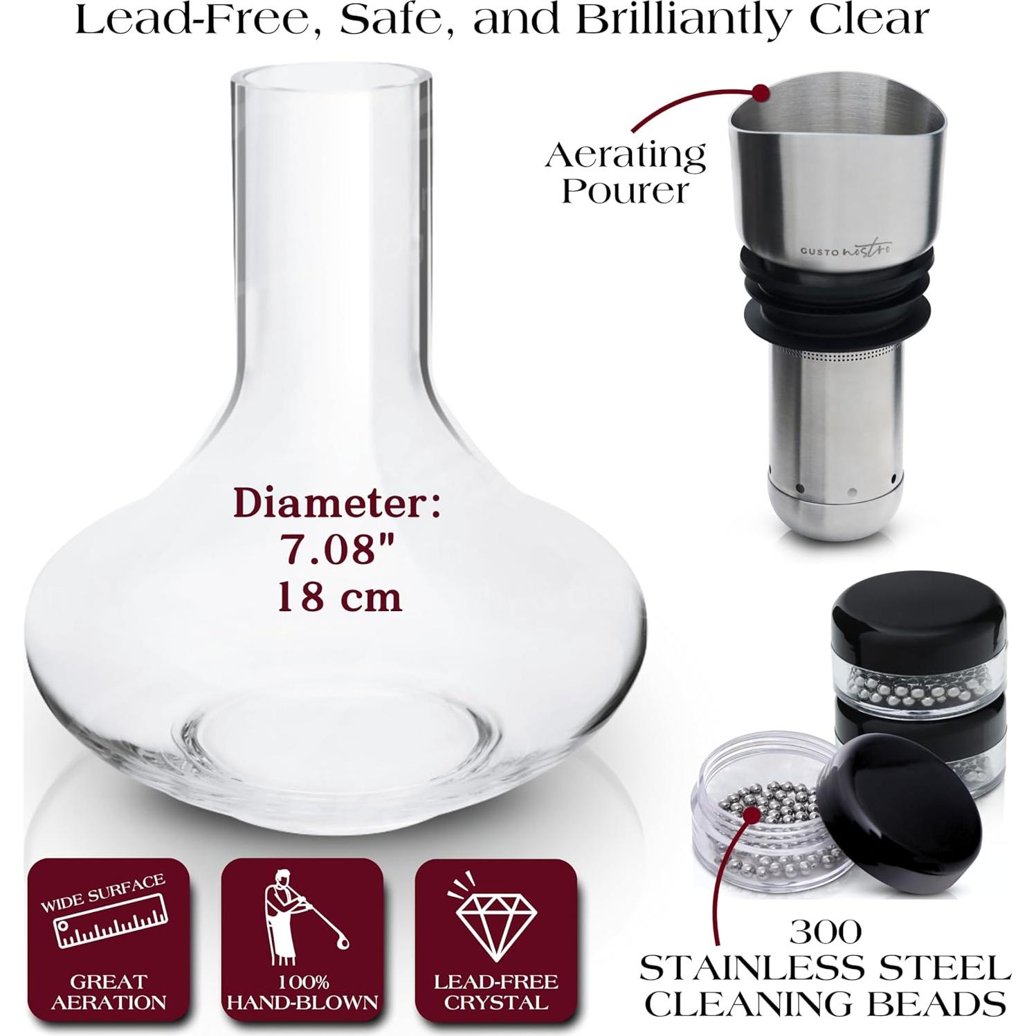 Decantador de Vino de Cristal Gusto Nostro 750ml con Aerador