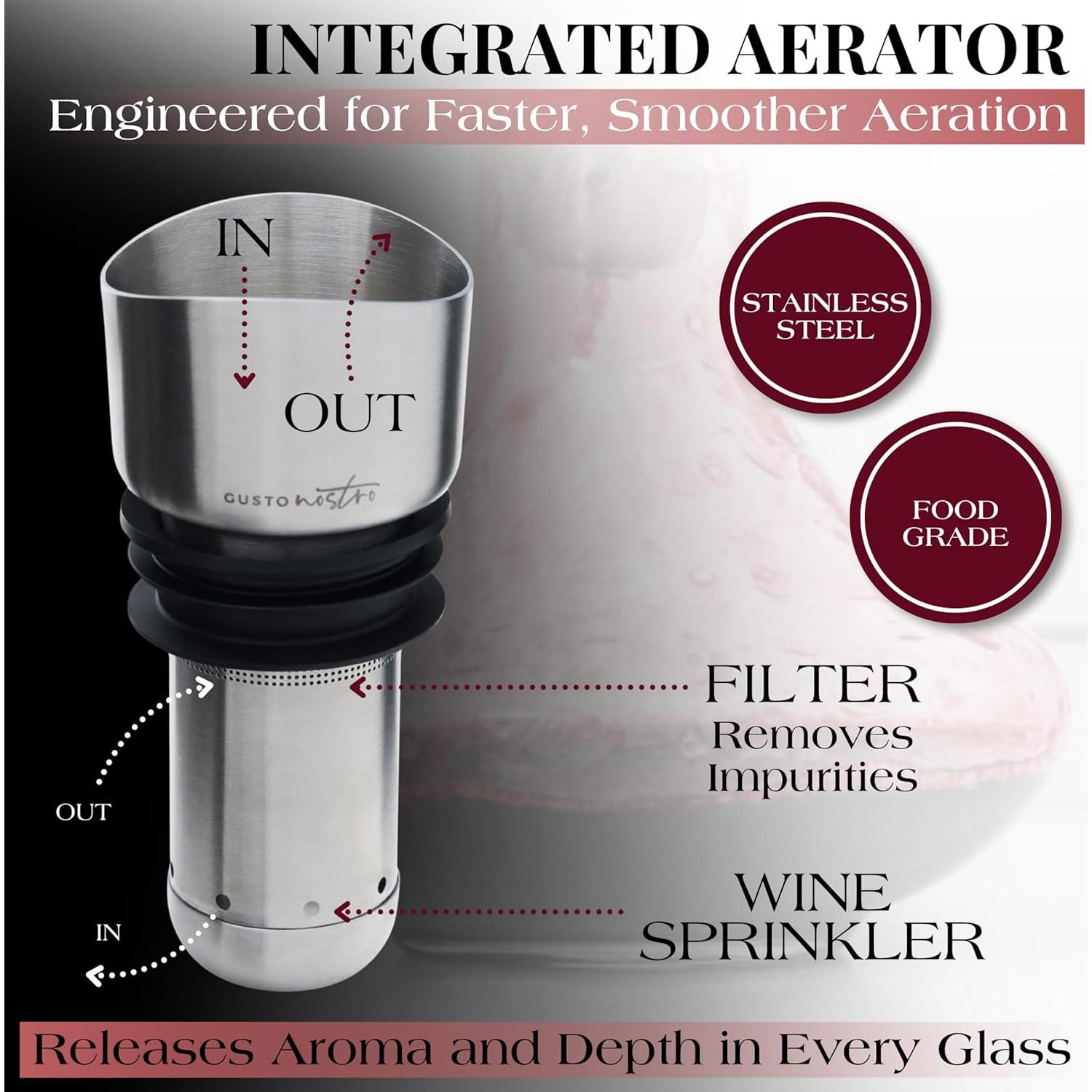 Decantador de Vino de Cristal Gusto Nostro 750ml con Aerador