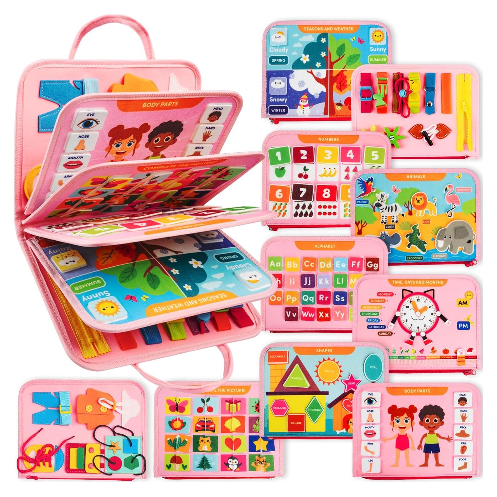 Clever Fox Busy Board Montessori Rosa - 20+ Actividades para Niños 2-4 Años