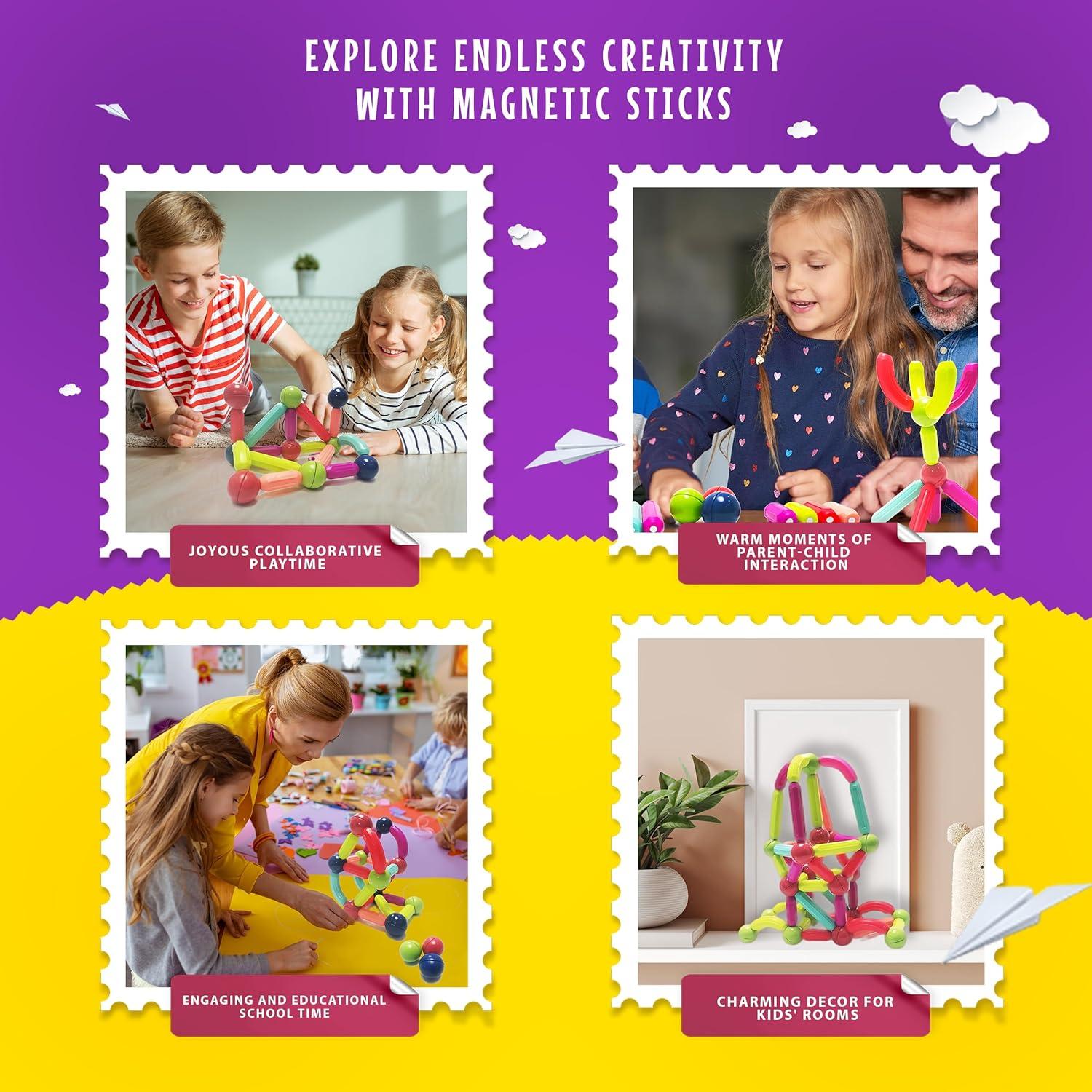 Juego de Palos y Bolas Magnéticas 64 Pcs GemPrime - Juguetes STEM