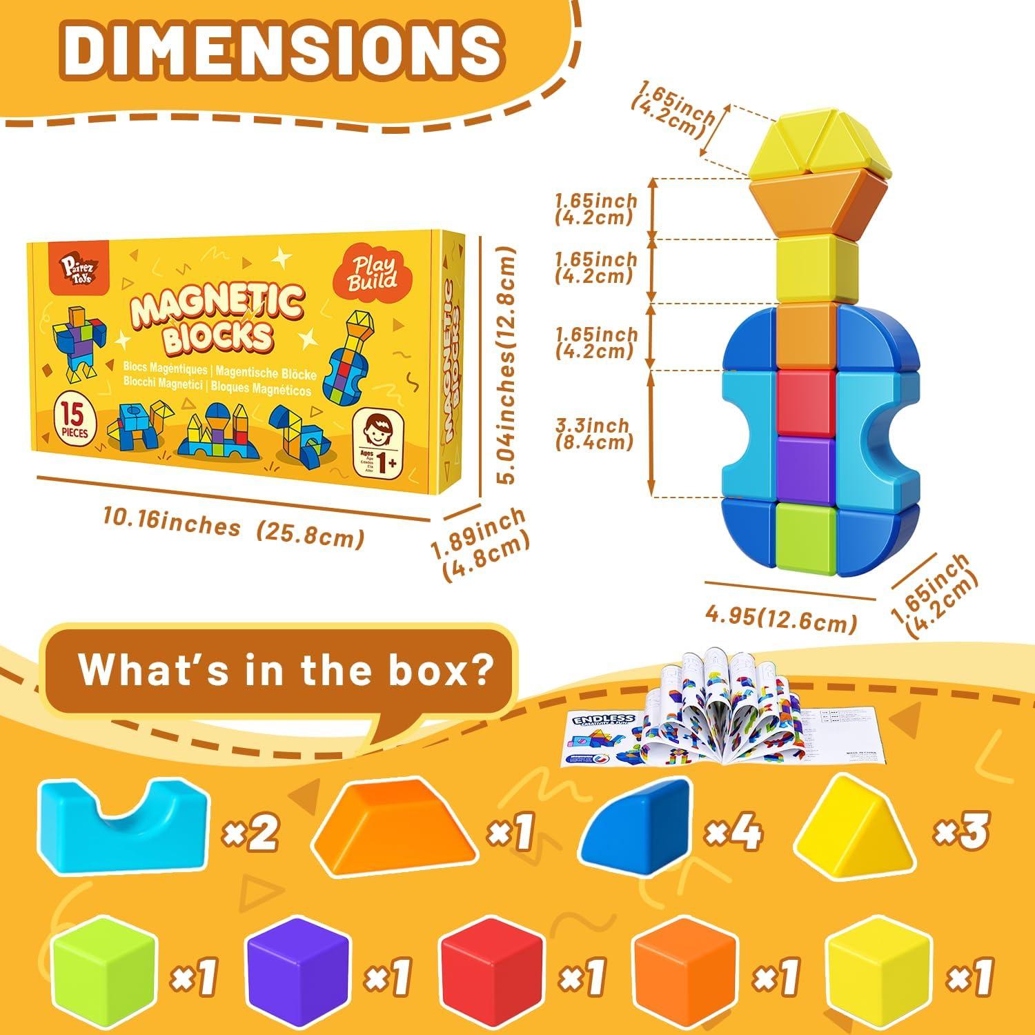 Bloques Magnéticos 15 Piezas Pairez Toys 3D para Niños 1-3 Años